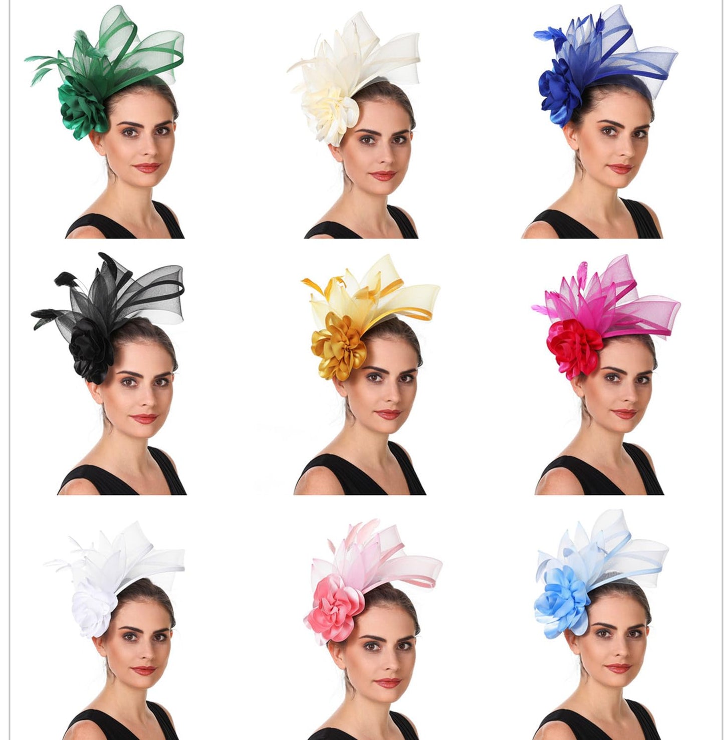 SAFERIN Fascinators Hat Flower Mesh Ribbons Feathers on a Headband and a Clip Tea Party Headwear for Girls and Women WN420