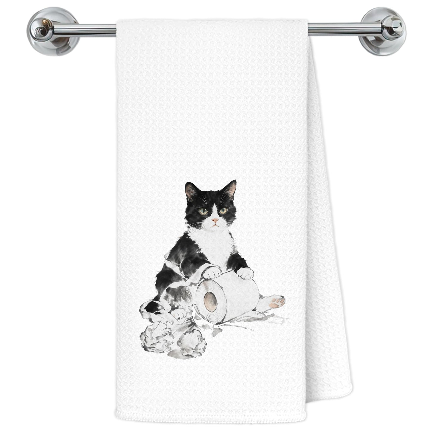 Blue and White Chinoiserie Orange Cat Bathroom Hand Towels, Orange Cat Gifts, Funny Oriental Kitty Decorative Hand Towels Bathroom Restroom Washroom Yoga Spa Zen Decor, 16x24 Inch BST326L