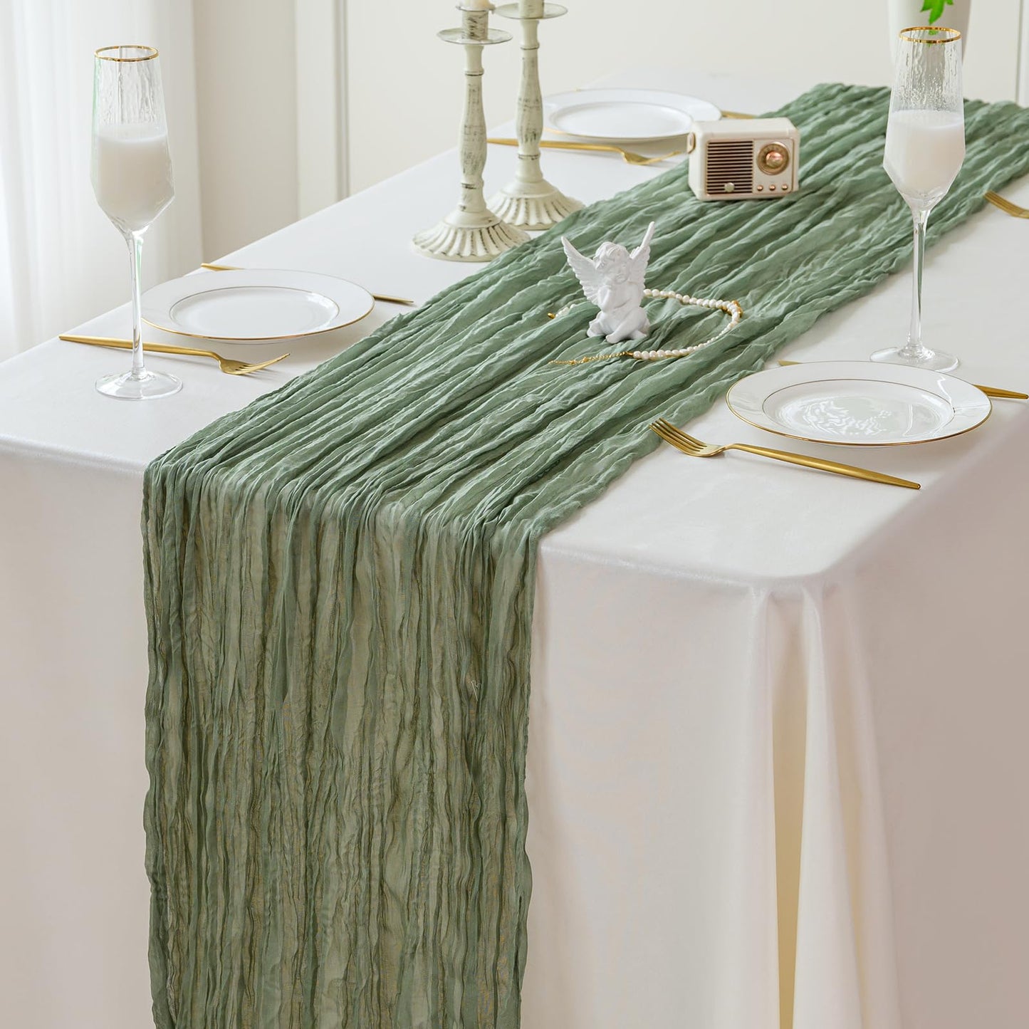 Dusty Blue Cheesecloth Table Runner Fall Autumn Decor 10ft Table Cloth for Wedding Party Baby Bridal Shower Birthday Halloween Thanksgiving Decoration BST326L