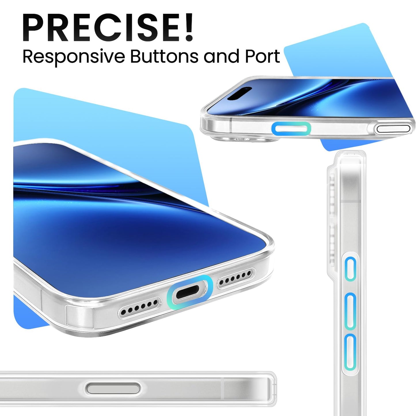 Cute Girly Crystal Clear Case Compatible with iPhone 16 Pro, Camera Control & Shockproof Protection Floral Case for Women, Blue Butterflies WN420