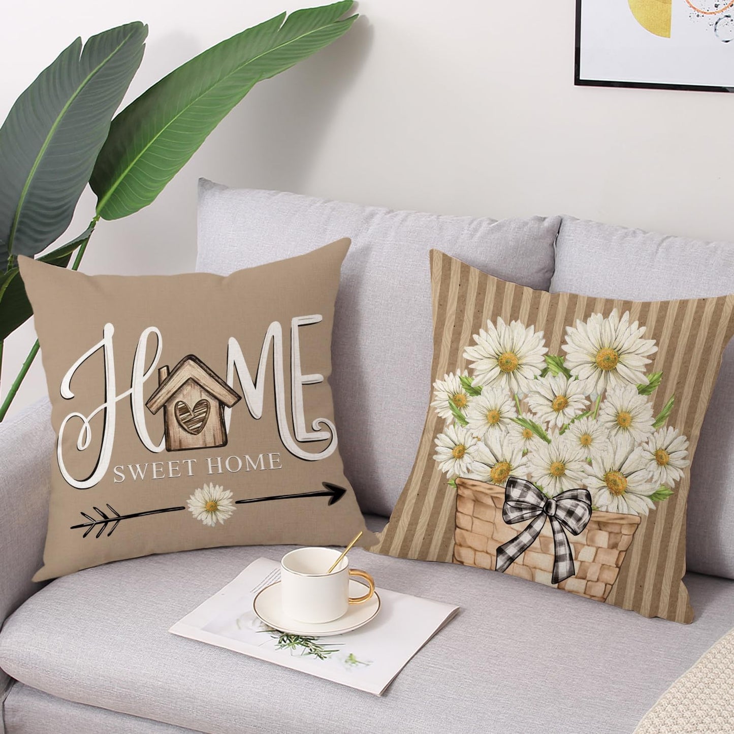Spring Easter Pillow Covers 18x18 Set of 2 Rabbit Bunny Carrot Truck Spring Flowers Decorative Throw Pillow Covers for Home Office Sofa Bed Couch BST326L