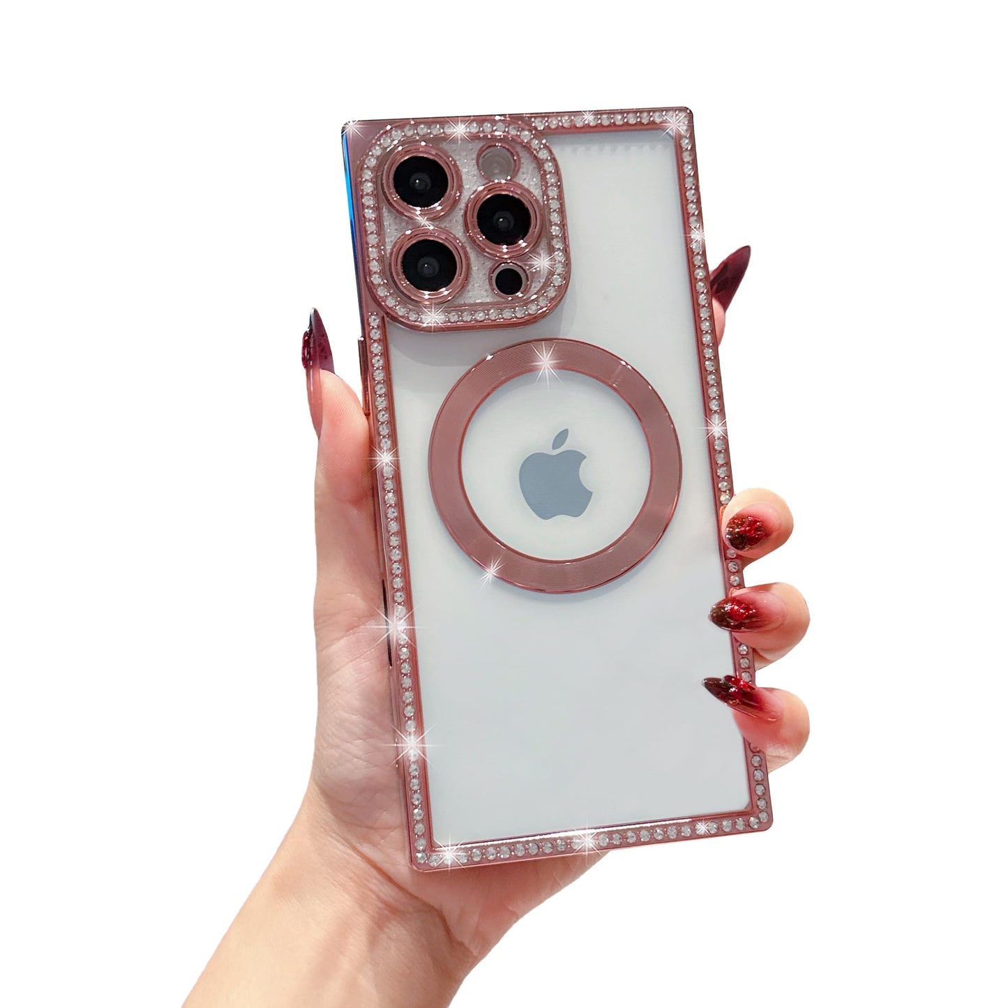 Owncase Magnetic for iPhone 13 Pro Case, Compatible with Magsafe, Crystal Diamonds Glitter Electroplated Edge Soft TPU Clear Phone Case for Women Girls, Gold WN420