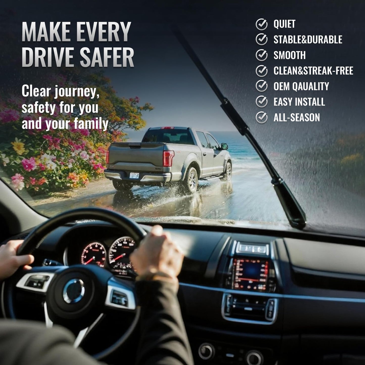 Wiper Blades, OEM Quality, Premium All-Season PTFE Rubber, Quiet & Streak-Free, J-Hook, Automotive Replacement Windshield Wiper Blades (26"+16" Pair for Front Windshield) WN420
