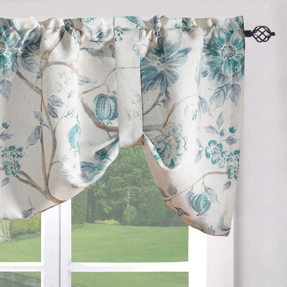 Leeva Tie Up Valance for Windows, Elegant Birds Pattern Light Filtering Window Treatment Valances for Bedroom Kitchen, One Panel, 52 x 18, Light Blue BST220