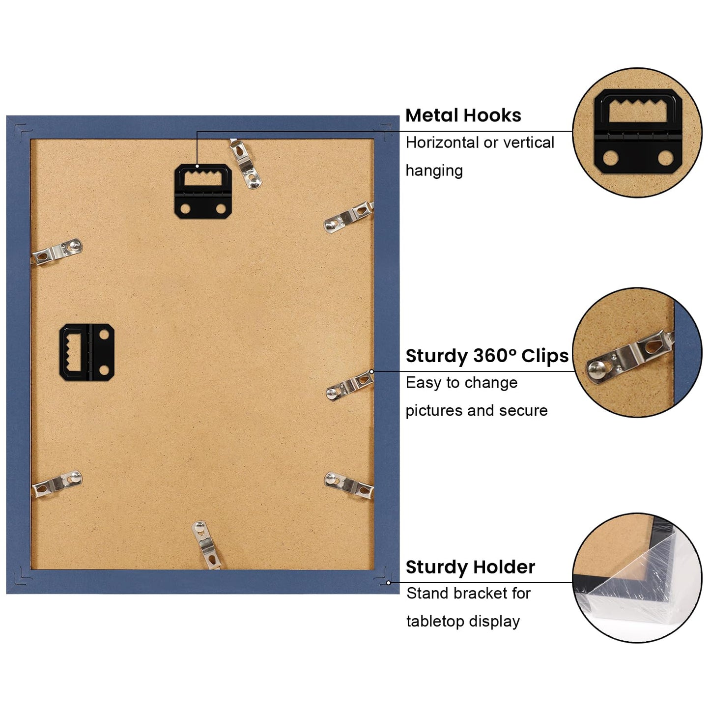 YESKAY 8x10 Picture Frame Set of 9, Display Pictures 5x7 with Mat or 8 x 10 Without Mat, Multi Photo Frames for Wall Mounting or Table Top Display, Blue BST326H