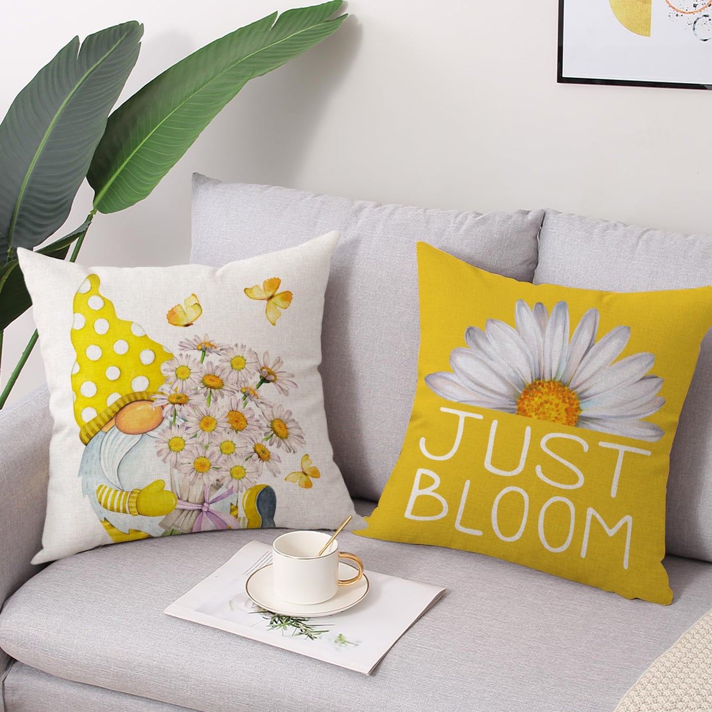 Spring Easter Pillow Covers 18x18 Set of 2 Rabbit Bunny Carrot Truck Spring Flowers Decorative Throw Pillow Covers for Home Office Sofa Bed Couch BST326L