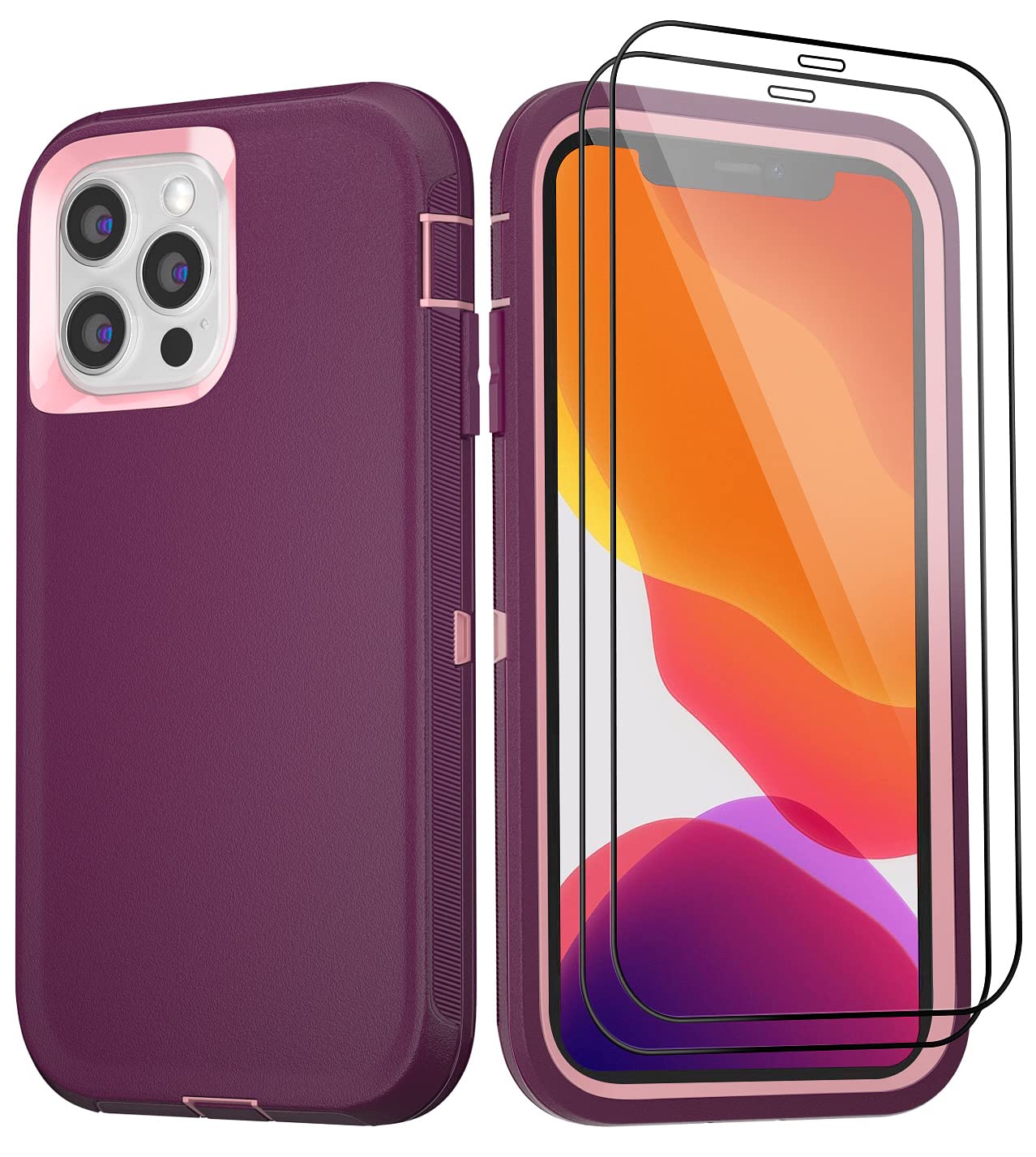 for iPhone 11 Case with Belt Clip Holster Kickstand & 2 Screen Protector, Full Protection Heavy Duty Phone Case, Shockproof Drop-Proof Durable Cover 6.1" [Black+Clip] WN420