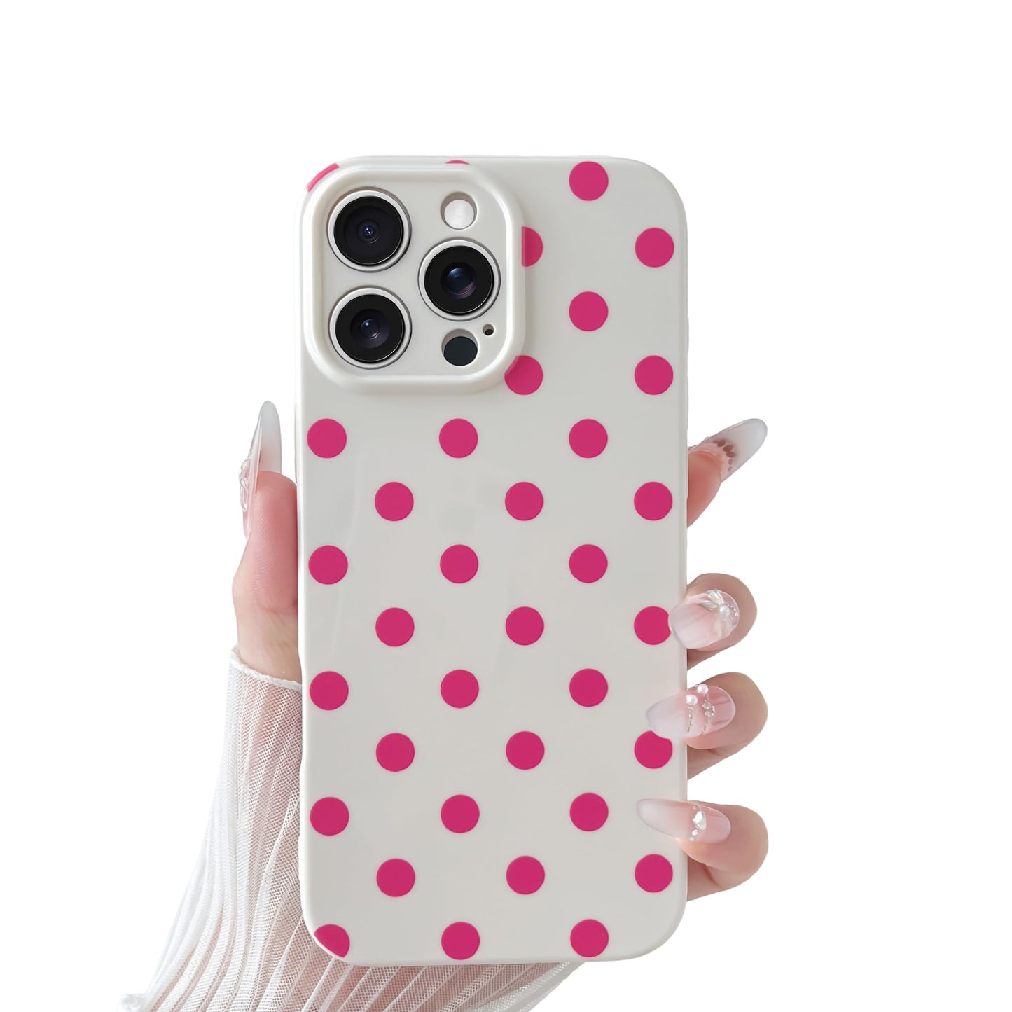 Skyseaco Compatible with iPhone 15 Case Cute Polka Dot Phone Case Soft Slim TPU Shockproof Phone Cover Full Camera Protection for Women Girls - Black WN420