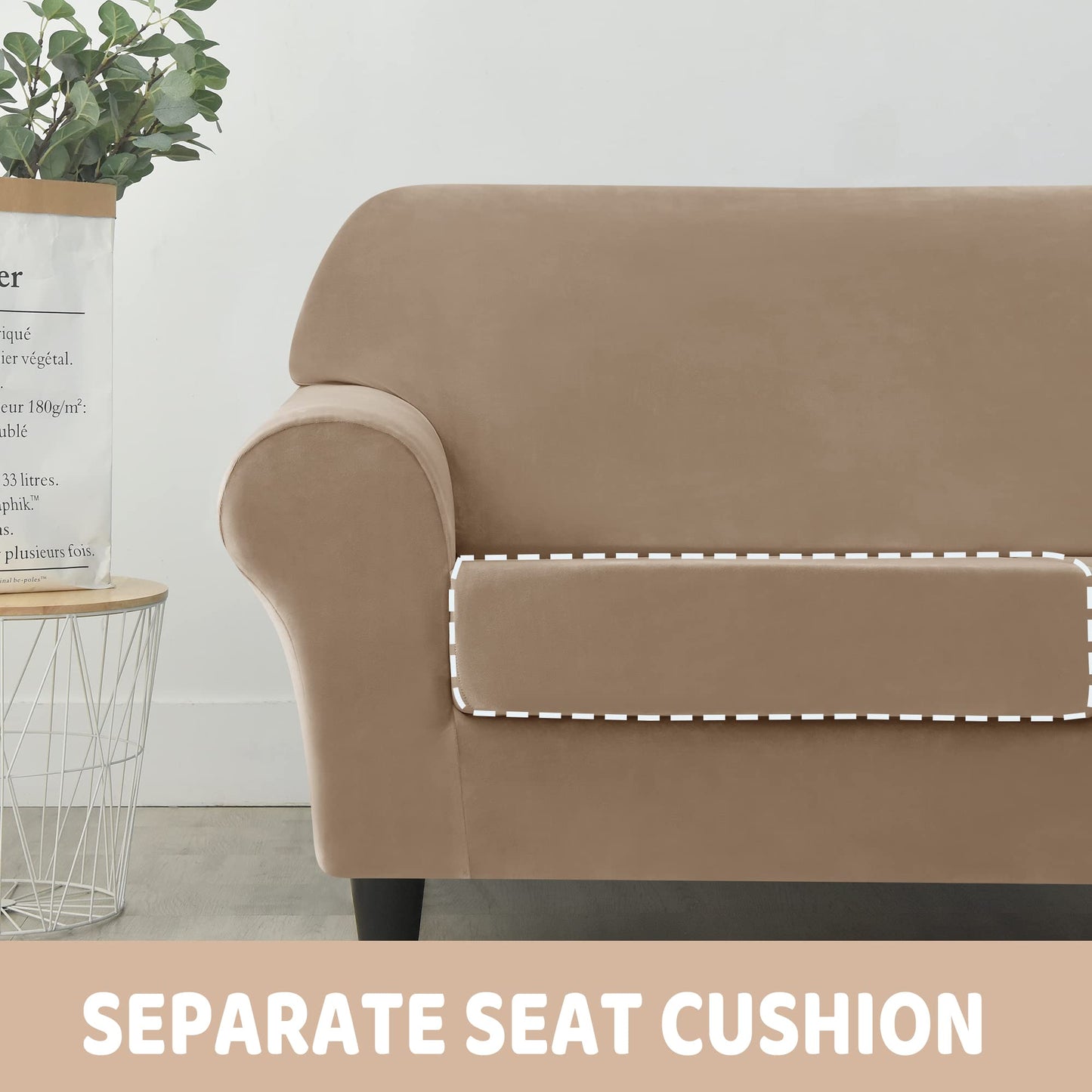 Velvet Loveseat Couch Covers for 2 Cushion Couch Sofa - High Stretch 3 Pieces Washable Furniture Protector with Elastic Bottom for Kids,Pets (Brown, Armchair (1 Cushion)) WN420