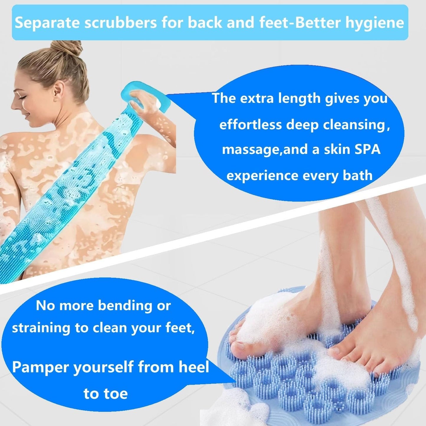 Foot Scrubber&Back Scrubber for Shower Set.Detachable Exfoliating Back Scrubber with Handle+Suction Cup Anti-Slip Foot Scrub Mat Wall Mount for Hygienic Storage&Deep-Cleaning for Men&Women(Pink) BST202