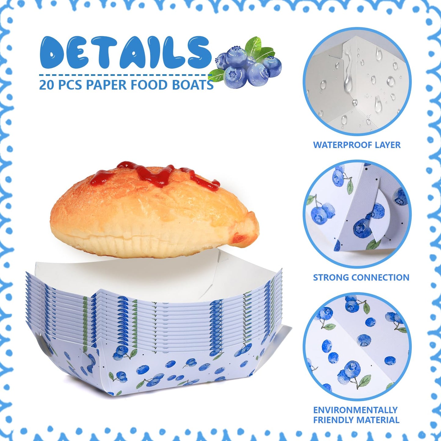 strawberry paper plates, disposable waterproof food trays, 1 lb., suitable for bulk strawberry-themed strawberry shortcake berry first birthday party supplies and gift decorations. (20, blueberry) BST220