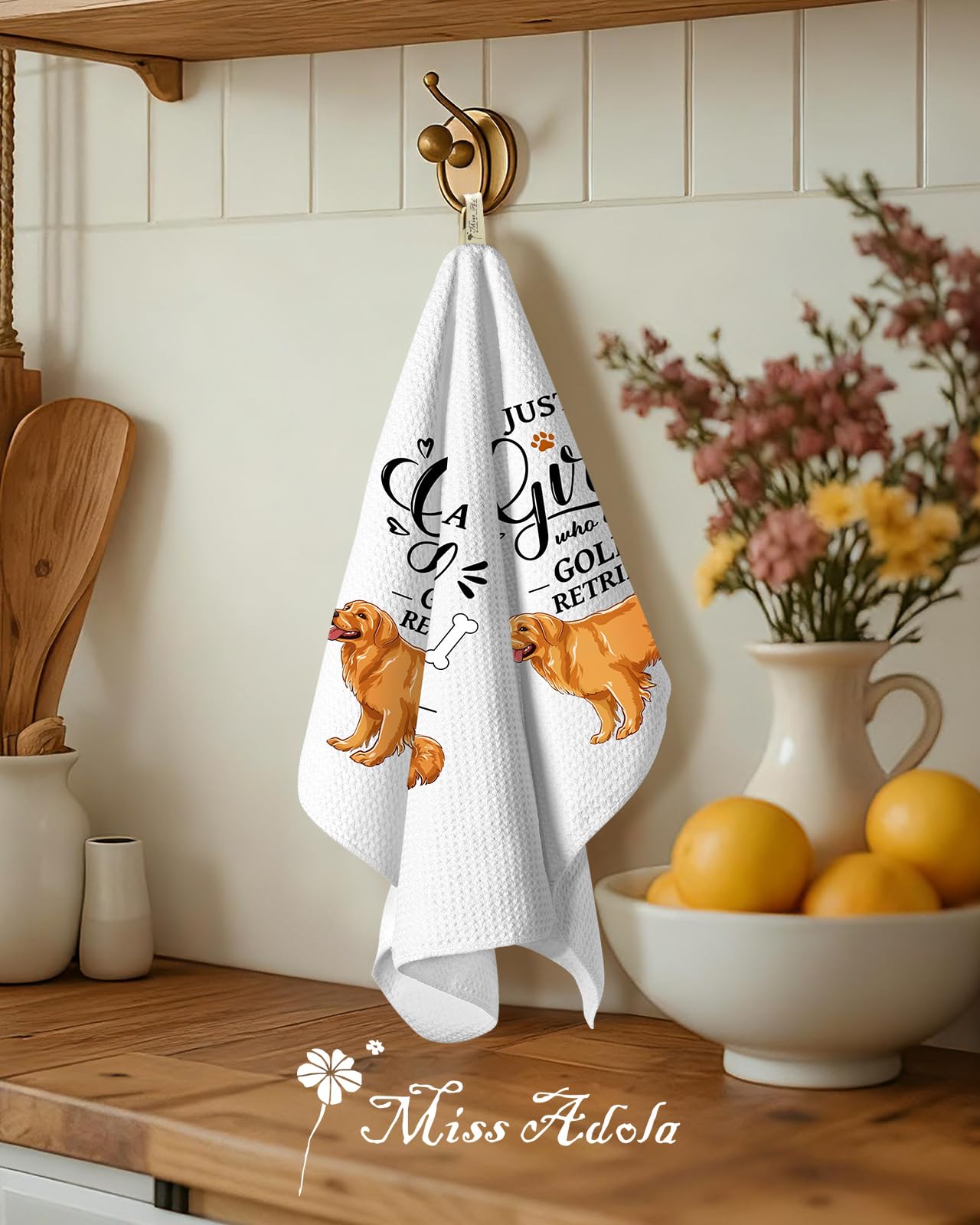 Miss Adola Dog Funny Kitchen Towels - 15x28 Inch Decorative Waffle Microfiber Dish Cloths Cute Absorbent Reusable Hand Tea Towels with Hanging Loop French Bulldog Gift for Dog Lovers WN420