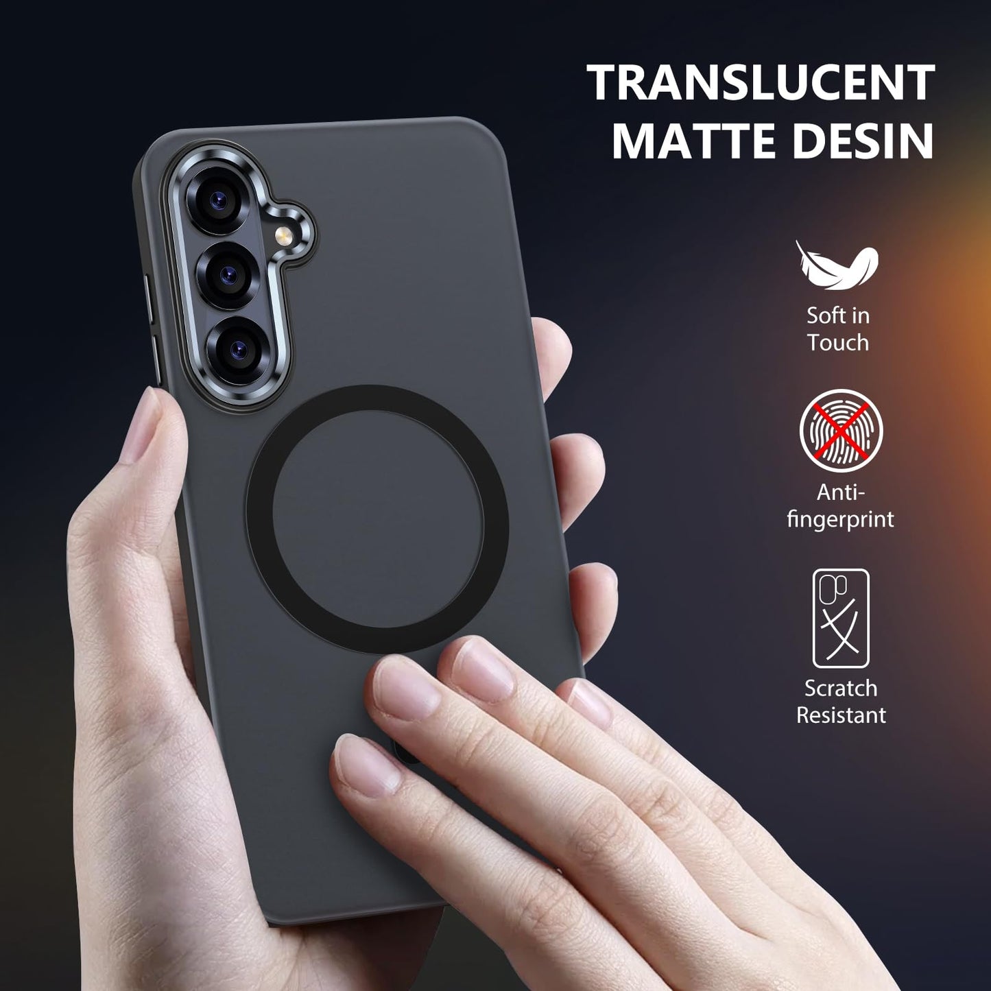 MATEPROX Magnetic Design for Samsung Galaxy S24 Plus Case, Stylish Slim an-ti Yellow Translucent Matte Shockproof Protective Cover for S 24+ 6.7'' 2024-Titanium Gray WN420