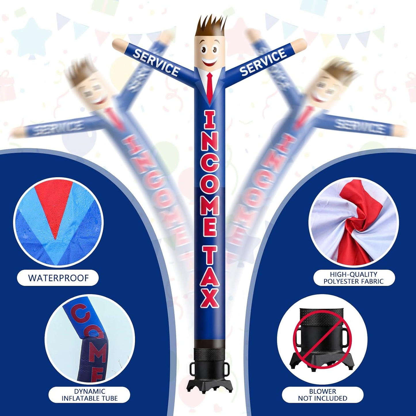 Soulchen 20FT Tall Income Tax Service Man White Blue Inflatable Tube Man Guy Air Blower Dancer Body Waving Puppet for Outdoor Decoration Advertising Business Promotion BST326H