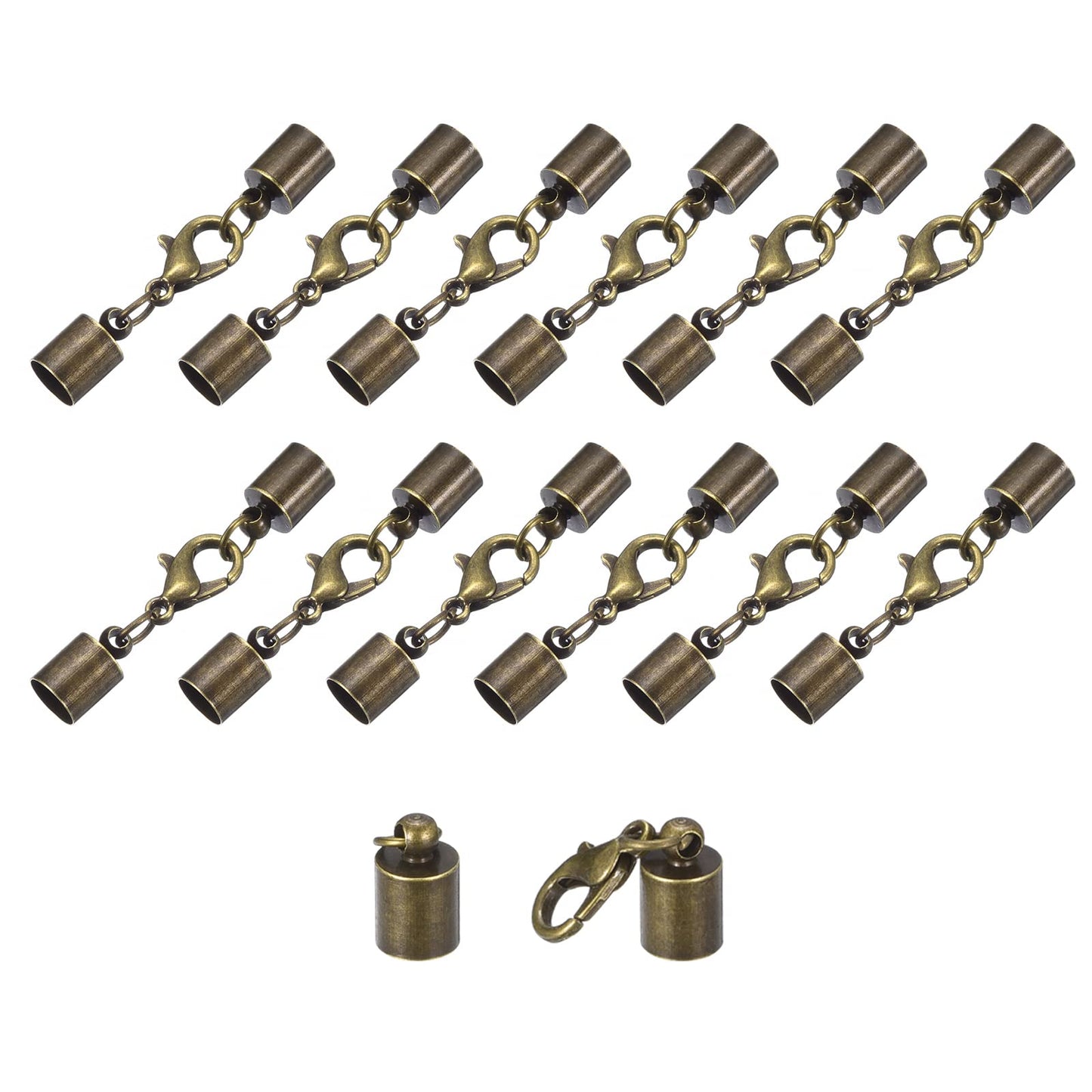 uxcell 20Sets Leather Cord End Caps with Lobster Claw Clasps Fit 4.5mm Cords, Barrel Terminators for DIY Making Leather Bracelets, Bronze Tone BST326L