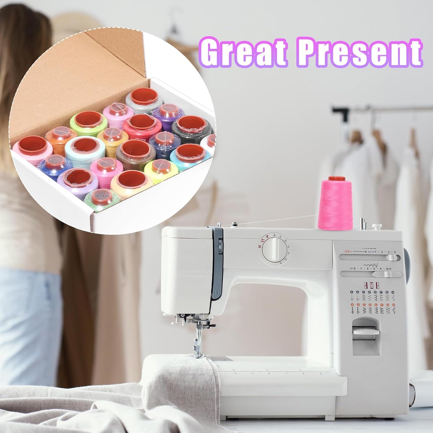 20 Pcs Sewing Embroidery Thread Kit, Each 800Y of Polyester Threads for Sewing Machine, All Purpose Color Sewing Thread of Polyester Threads for Sewing Machine, Hand Stitching, Quilting, Serger BST326H