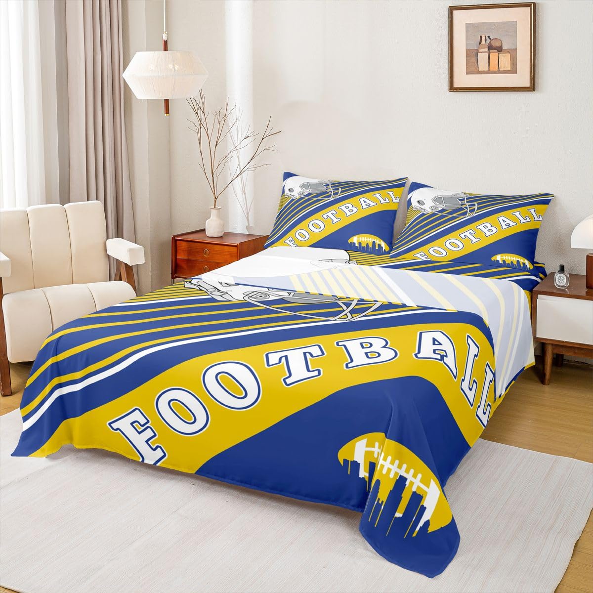 Erosebridal Gridiron Sheet Set Sports Ball Game Sheets Twin for Boys Girls Rugby Competition Game Bed Sheets Set, Football Themed Bedding Set with 1 Pillowcase BST326H