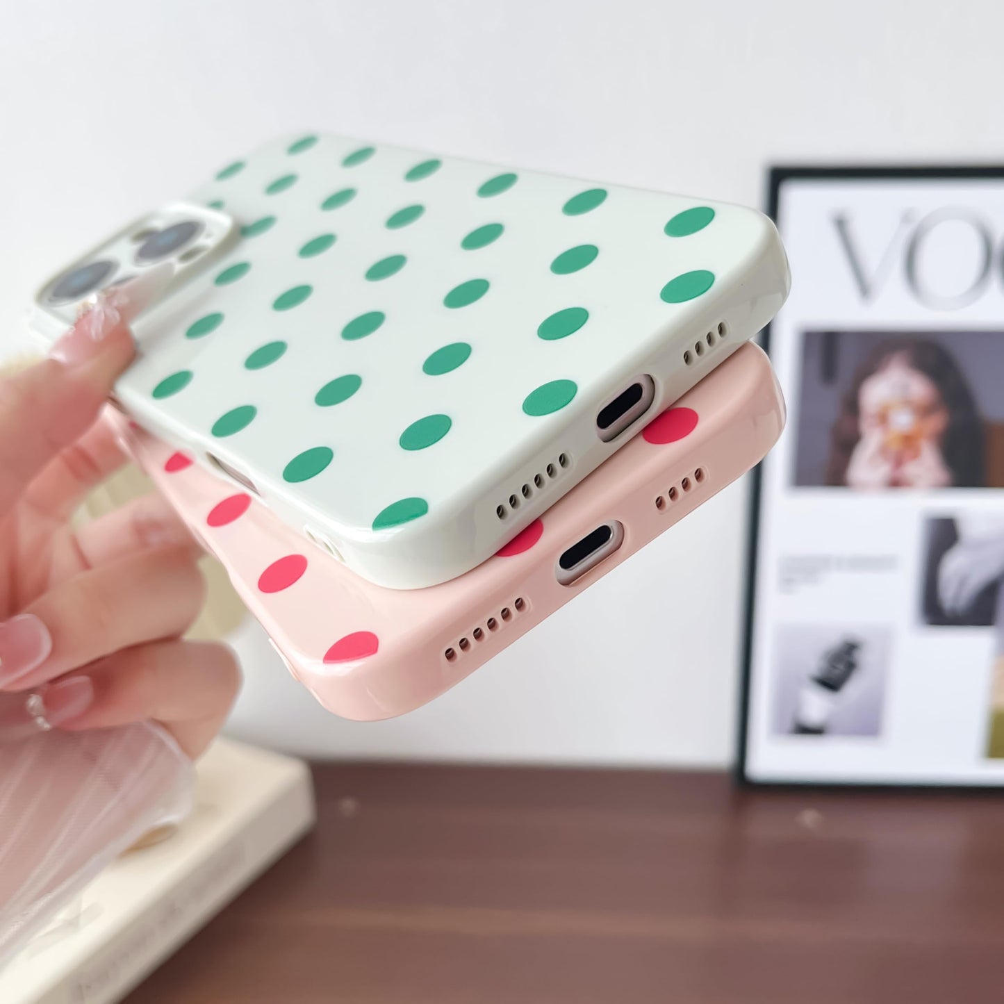 Skyseaco Compatible with iPhone 15 Case Cute Polka Dot Phone Case Soft Slim TPU Shockproof Phone Cover Full Camera Protection for Women Girls - Black WN420