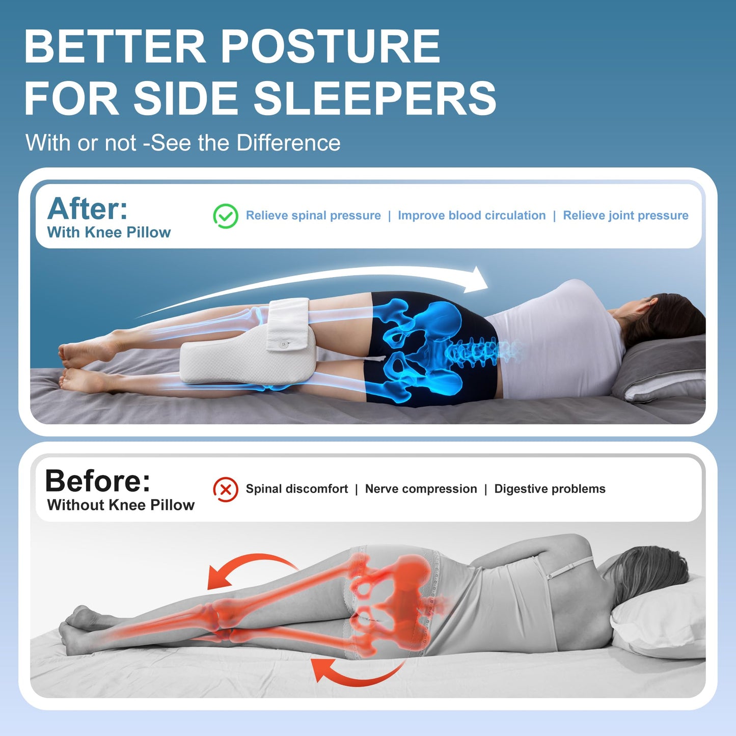 UJPFEO Knee Pillow for Side Sleepers,Leg Pillows for Sciatica,Knees,HIPS,Joints Between Legs,Back Pain Relief When Side Sleeping Spine Alignment Support for Knee Surgery Recovery,Grey WN420