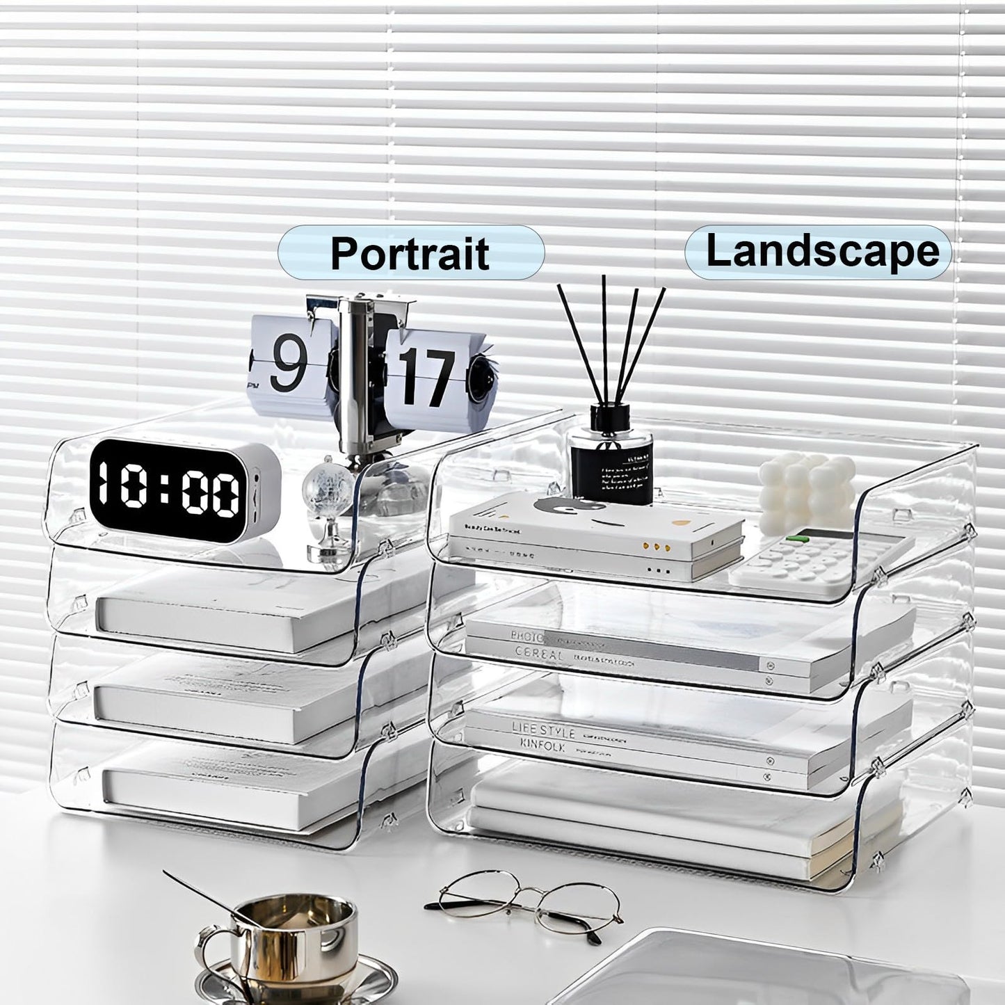 Gagee 4 Pack Paper Organizer for Desk,Stackable Paper Tray Book Holder for Classroom,Office and More,Letter Tray Desk Organizer,Clear BST220