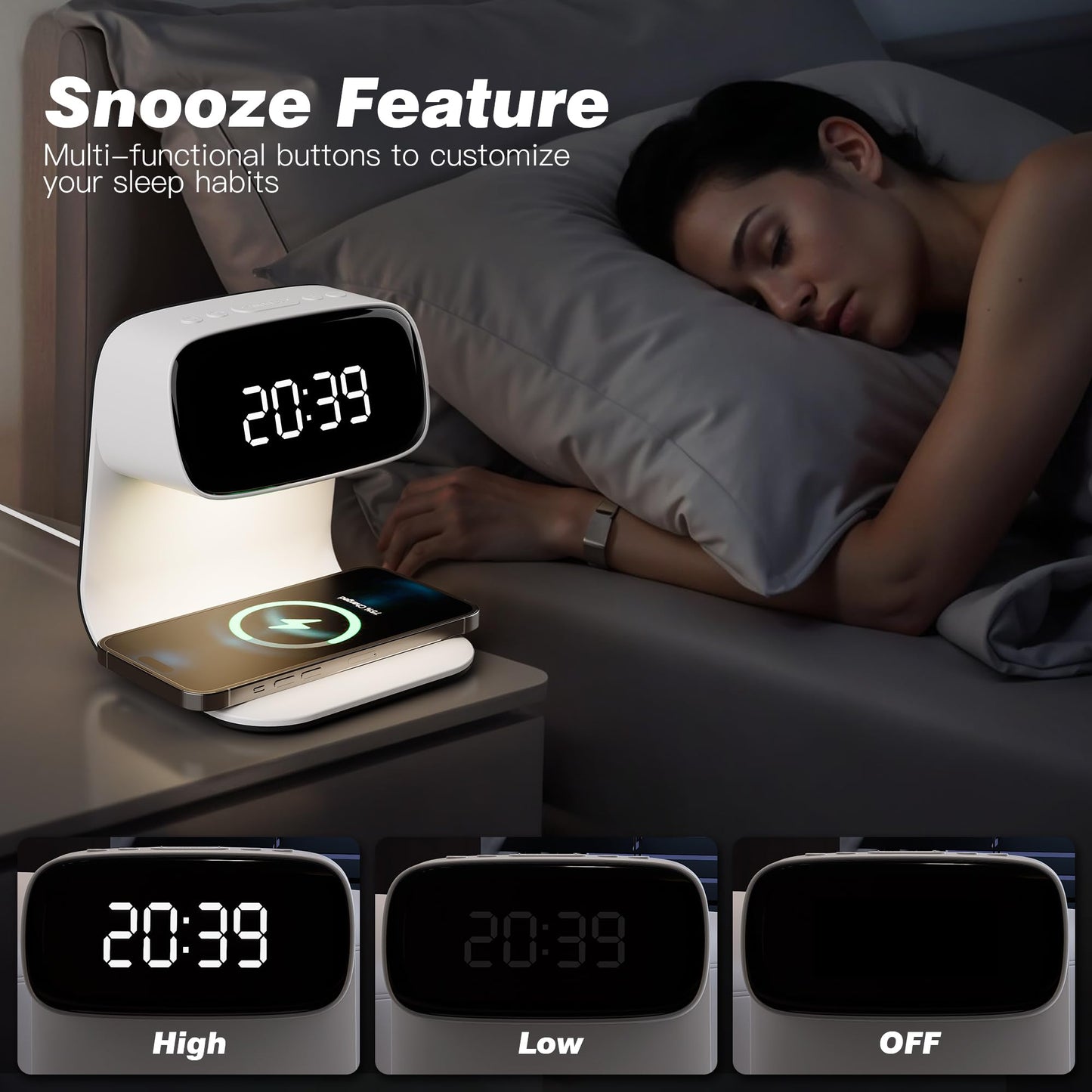 Digital Alarm Clock with Wireless Fast Charging Station 15W Touch Smart Lamp for Bedside,3 Colors Nightlight Adjustment Night Lamp for Living Room,Bedside,Heavy Sleepers (Woodgrain+Cable&Adapter) BST220