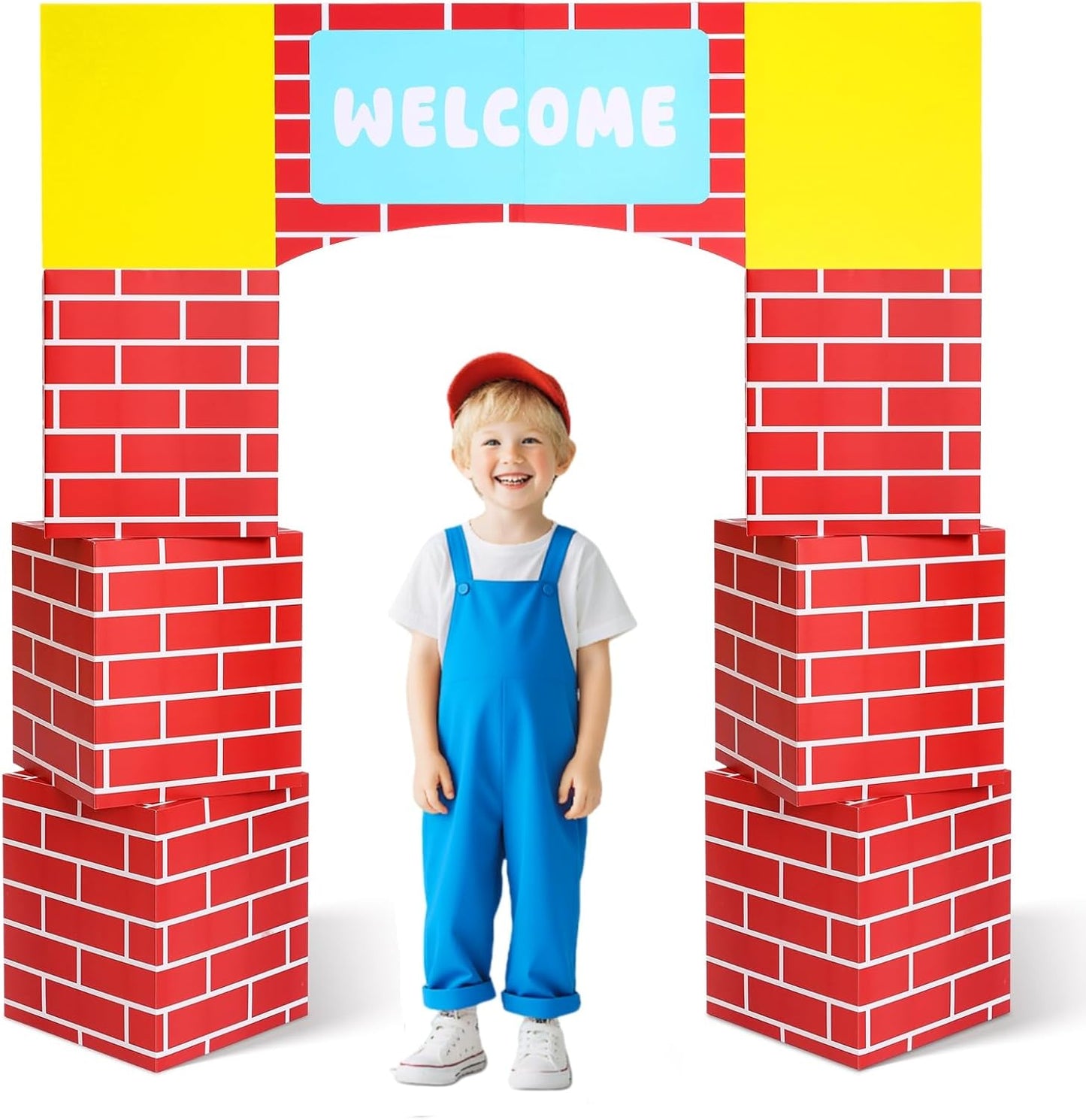 Engrowtic 7 Pcs Game Cardboard Castle Arch Welcome Party Decorations 47 x 55 Inch Video Game Playhouse Boxes Castle House Backdrop for Photo Props Supplies Birthday Gift WN420