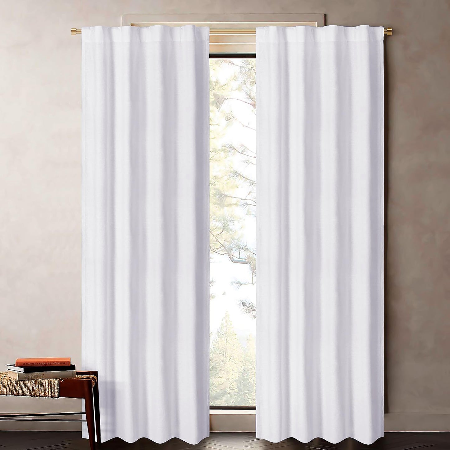 Bedding Craft Curtains 63 Inch Length - White Poly Cotton Slub Drapes with Tab Top, Set of 2, Ideal for Bedroom, Living Room, and Office_ 50x63 inch BST220