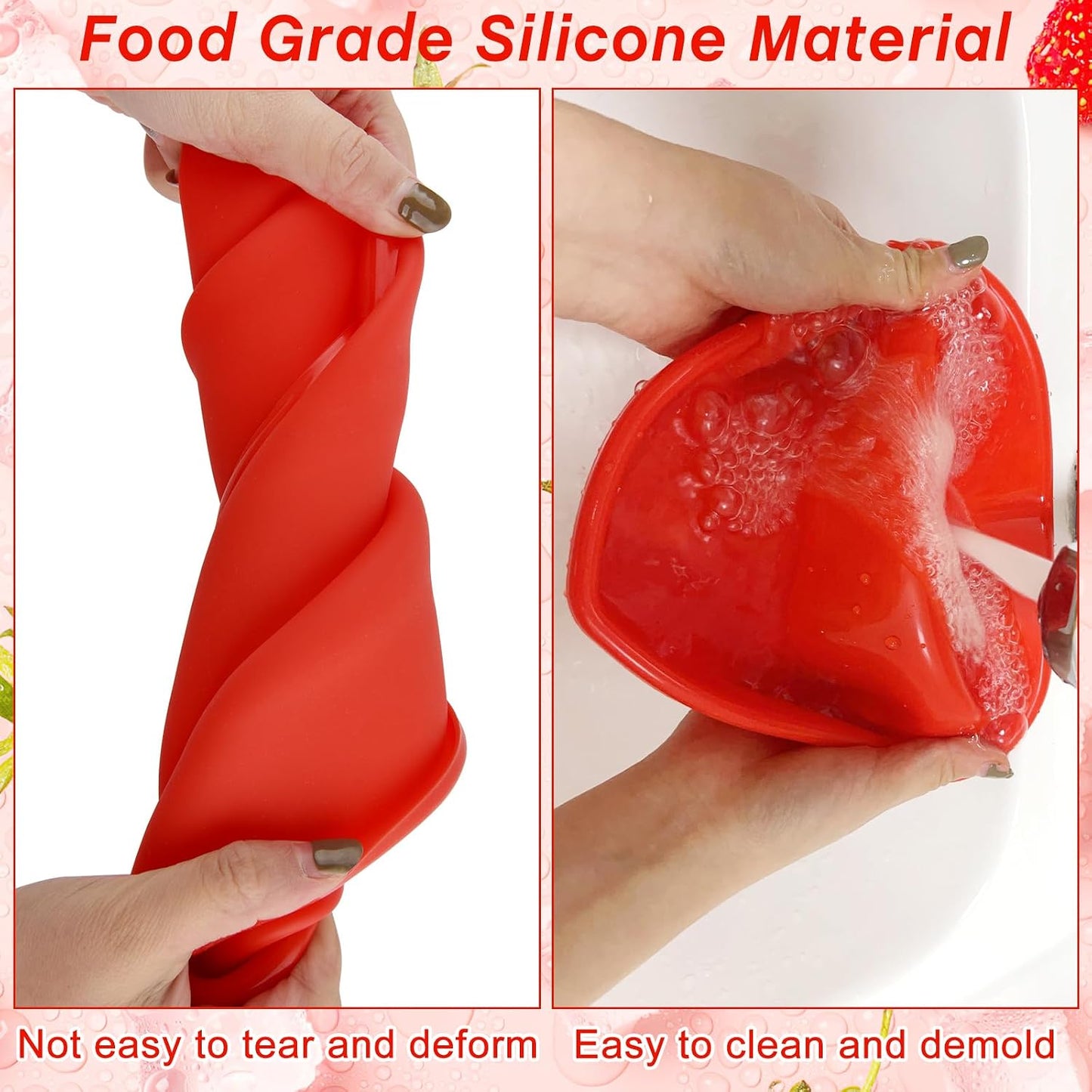 3 Pieces Silicone Heart Cake Pan, 5 8 10 inches Heart Shaped Cake Pan Nonstick Cheesecake Mold Reusable Food Grade Silicone Baking Mold for Baking Brownie Valentine Mother Wedding Birthday Day, Red BST326H