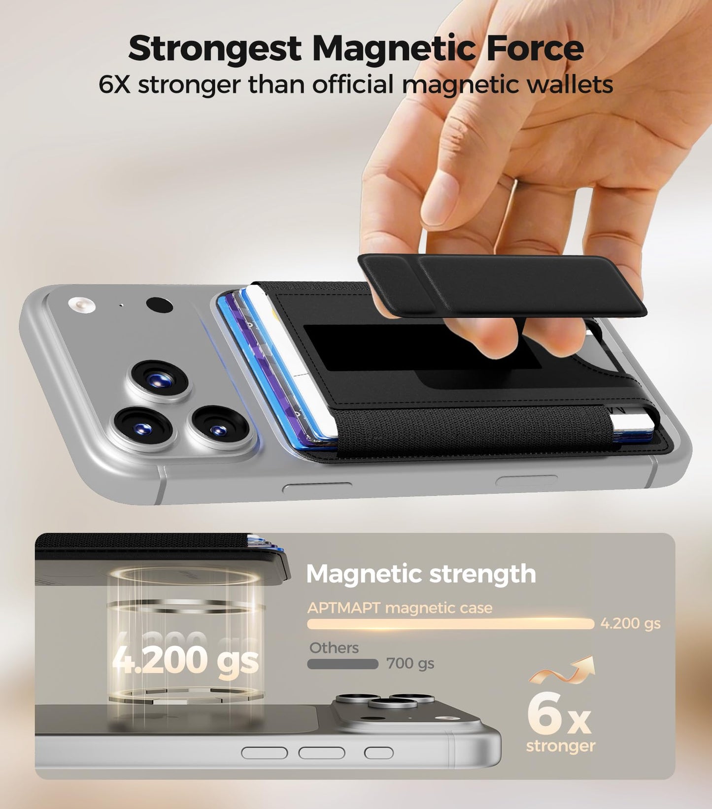 for MagSafe Wallet, Works with Apple Find My, 5-Card RFID Holder with Stand Also Grip, Strong Magnetic Wallet for iPhone 17/16/15/14/13/12 Pro Max Air Plus, Wireless Charging, Brown BST220