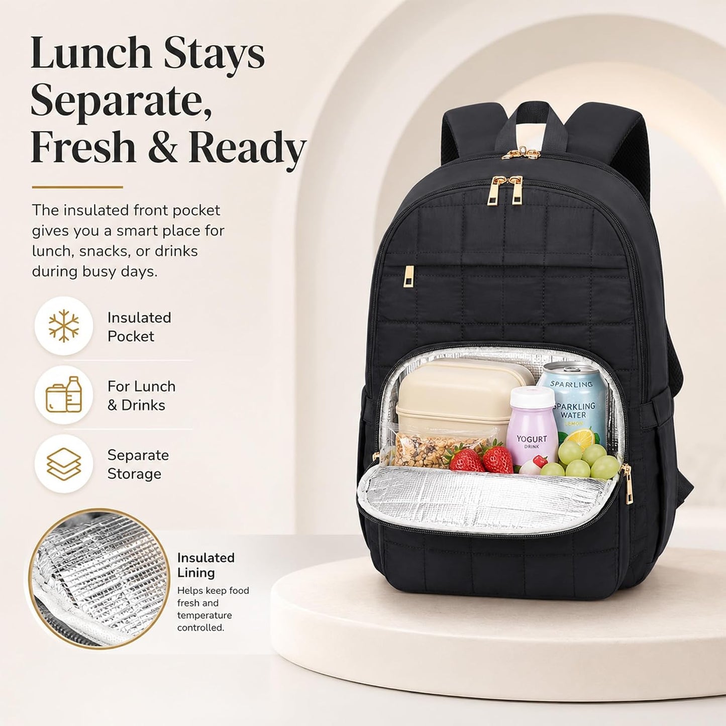CAMTOP College Backpacks for Women, School Backpack with Insulated Lunch Pocket BST326H