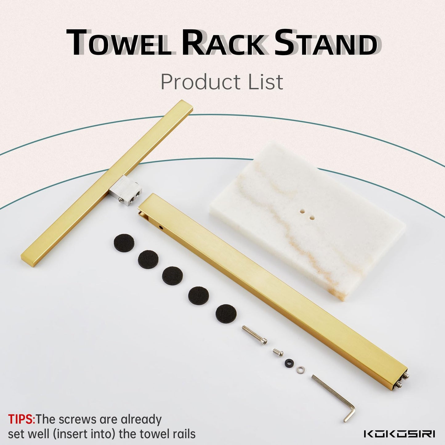 KOKOSIRI Hand Towel Holder Black Stand Towel Rack with Marble Base for Bathroom Kitchen Vanity Countertop, Stainless Steel 15.7'' Height THS0002-SM-BK BST202