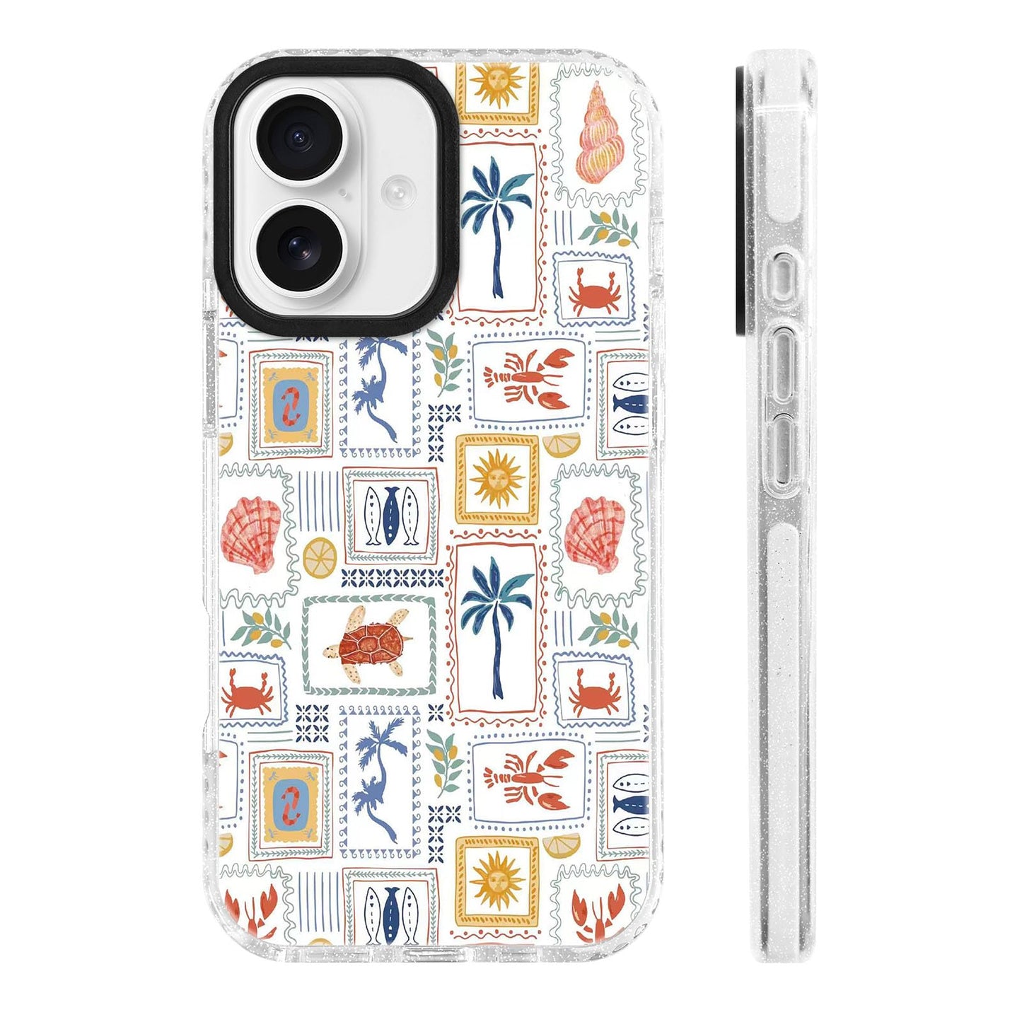 for iPhone 16 Pro Case [Military-Grade Drop Protection/Stylish Soft TPU Protective/Camera Protection/for Women & Girls] - Beach Party Collage Pattern with Mermaid WN420