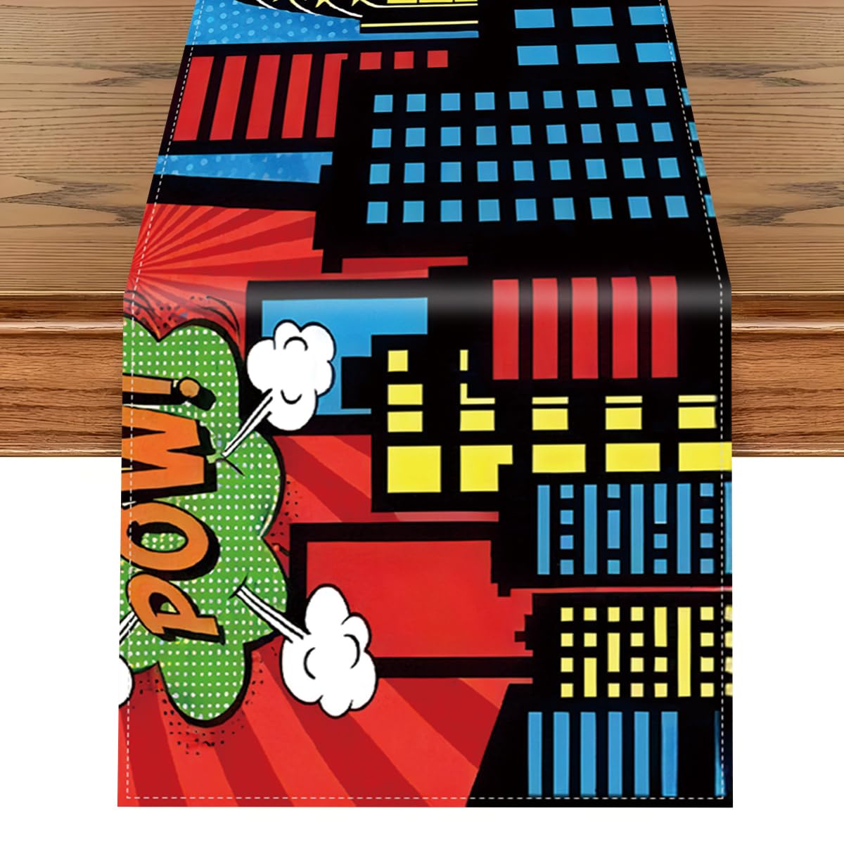JCJT Extra Long Superhero Party Table Runner 90 Inches (Approx), Comic Book Theme Decorations, Pop Art Retro Style for Candy Buffet Table, Boys Birthday Event Supplies, 14 x 90 Inch BST220