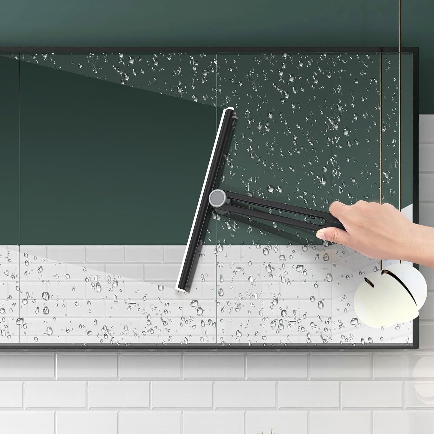 NEWE Shower Squeegee 2 Packs for Glass Doors, All-Purpose 360° Rotating Black Silicone Scraper Cleaner Tool for Tile, Walls, Mirror, Car Window, Countertop, Bathroom, 11 Inches BST202