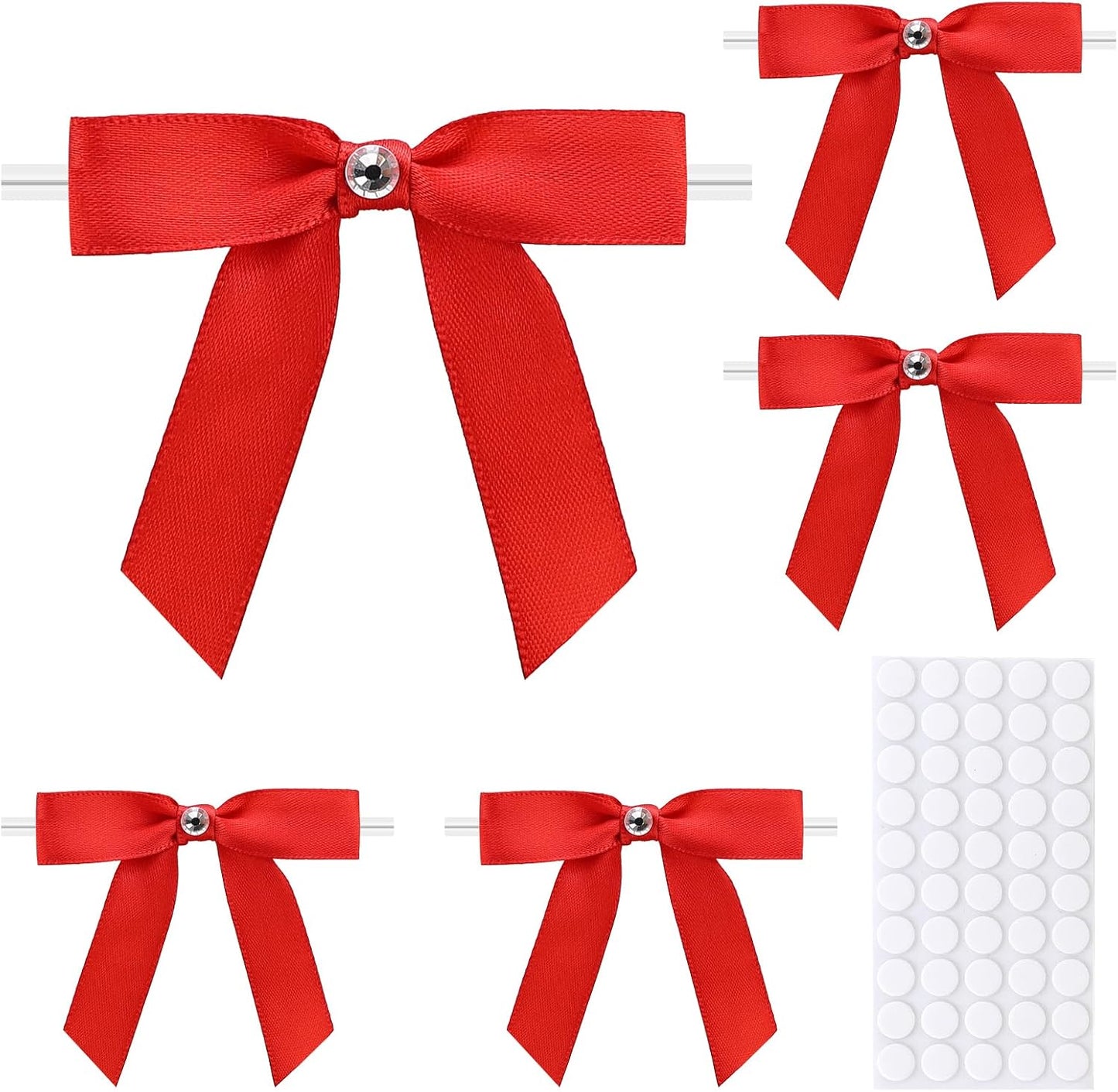50Pcs Gift Wrap Twist Tie Bows, 2.75in Red Elegant Satin Ribbon Gift Wrapping Small Bows for Party Supplies, DIY Crafts, Wedding Decorations, Baby Shower, Birthday, Engagement WN420