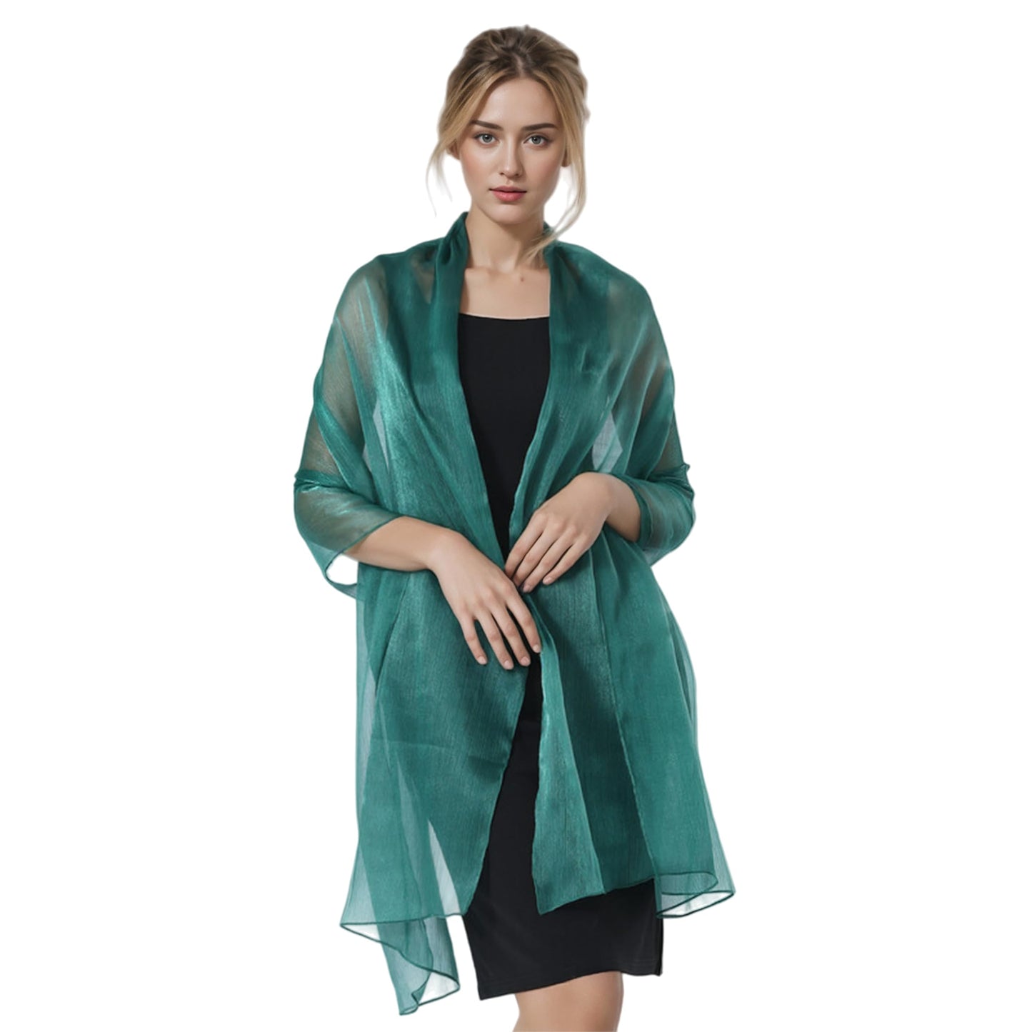 Women Sheer Crepe Shawl - Lightweight Soft Shimmer Wrap for Evening Party, Travel & Festival - Versatile Elegant WN420