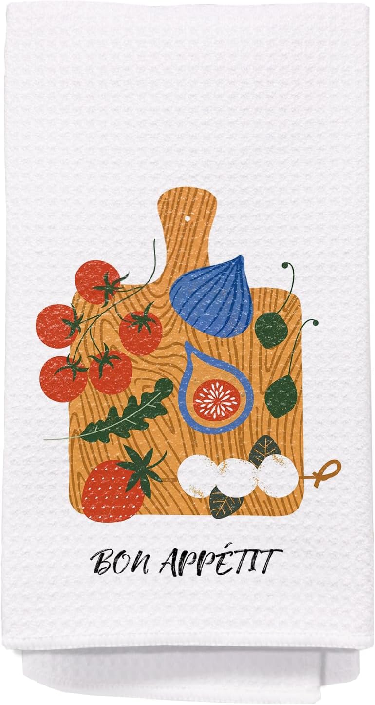 Bon Appetite Modern Kitchen Towels, Farmhouse French Dish Tea Towels for Kitchen, Gifts for Cooking Lovers Decorative Hand Towels, 16x24 Inch WN420
