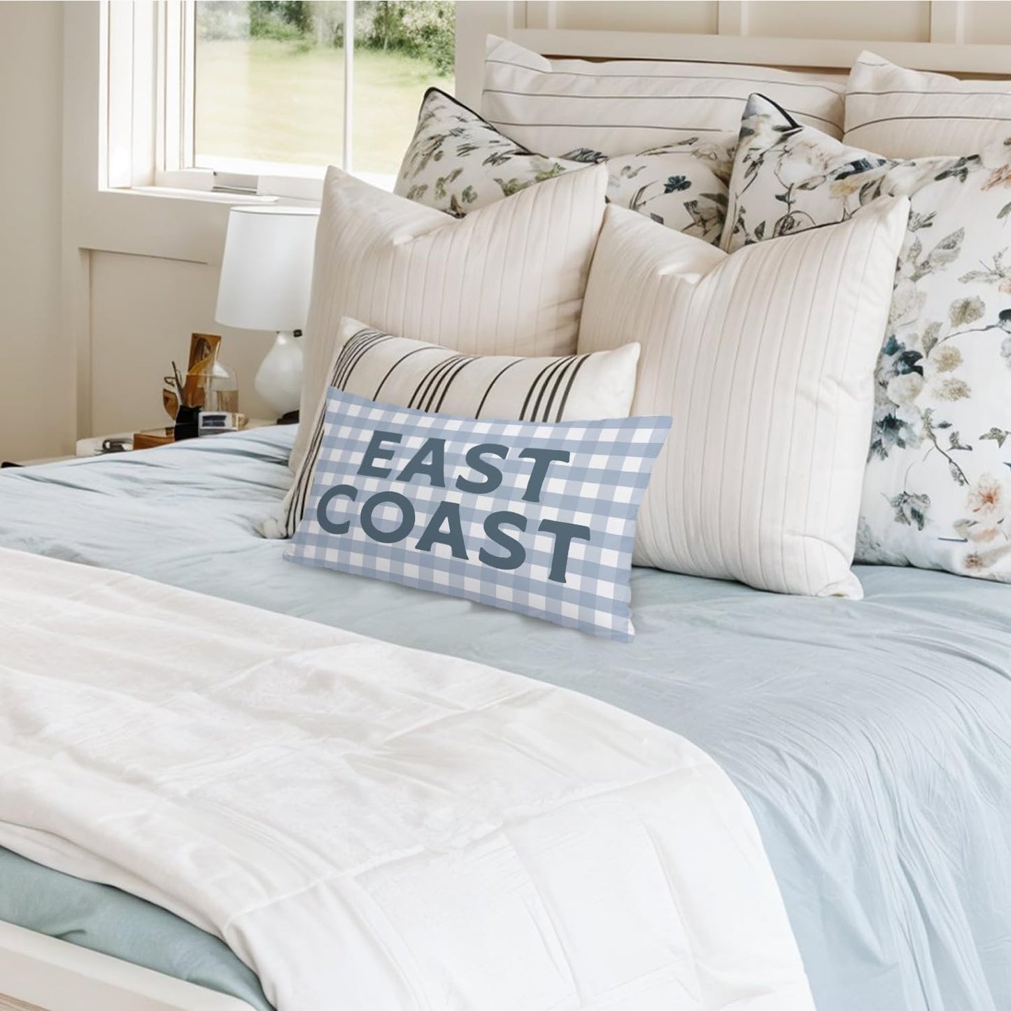 Coastal Beach Girly Room Decor 12x20 Pillow Cover, Preppy Beach Navy Blue Bikini Striped Decorative Lumbar Pillow Covers for Girls Bedroom College Dorm Sofa Couch BST326L