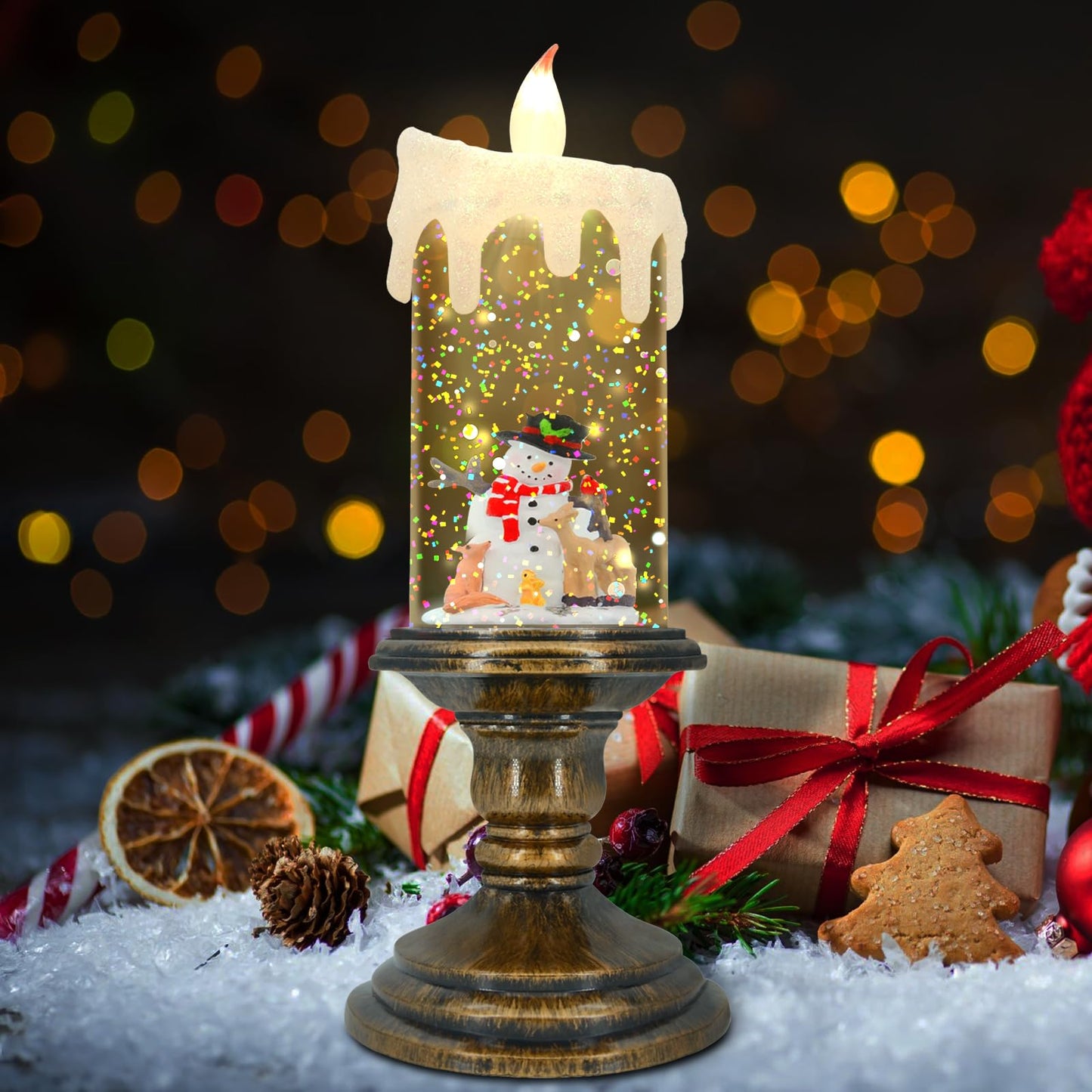 AOMIL Christmas Flameless Candles, Flickering LED Candles with Timer, Snow Globe Candle Lights for Christmas Decorations BST220
