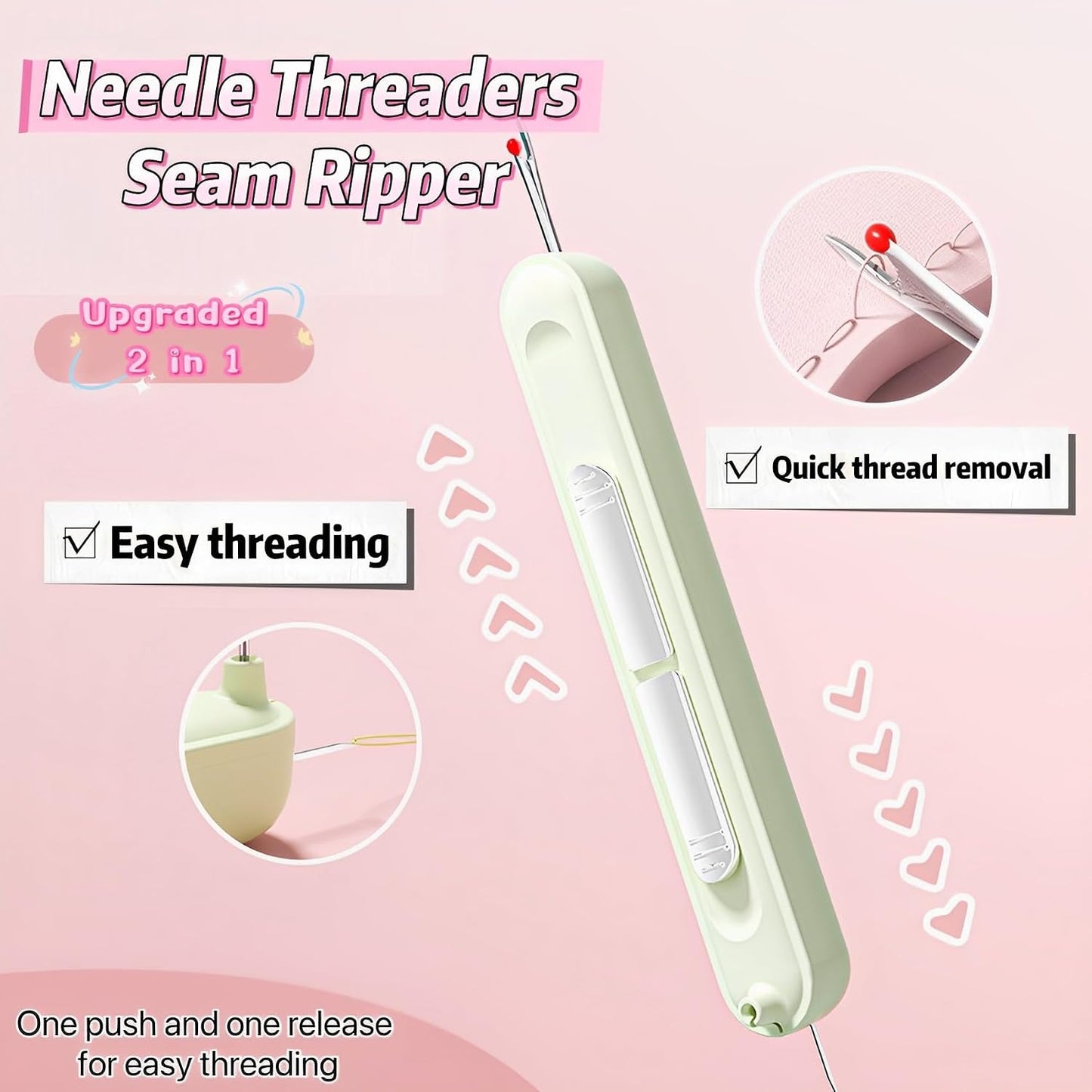 Upgraded 2 in 1 Needle Threaders Seam Ripper,Sewing Supplies,Multifunctional Sewing Tool, Quick Sewing Machine Loop Automatic Needle Threaders (2Pcs-Yellow) BST202
