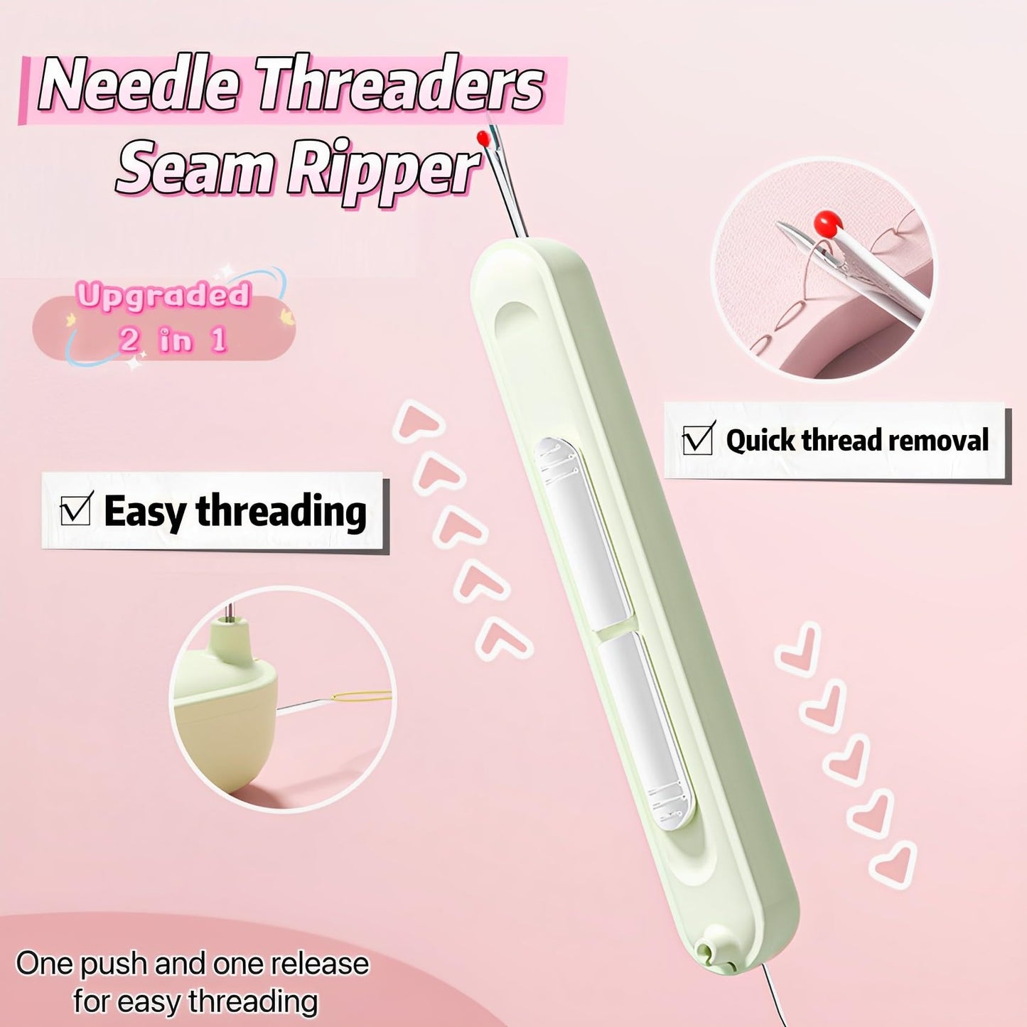 Upgraded 2 in 1 Needle Threaders Seam Ripper,Sewing Supplies,Multifunctional Sewing Tool, Quick Sewing Machine Loop Automatic Needle Threaders (2Pcs-Yellow) BST202