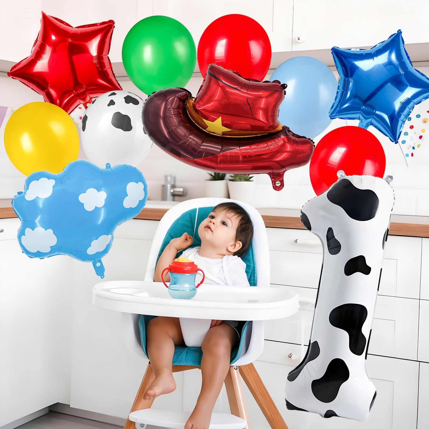 11-Pack Cowboy Theme Balloon Set, Farm Theme Decorations, Balloons with Hats and Clouds, Boys and Girls Birthday Party Supplies (1) BST202