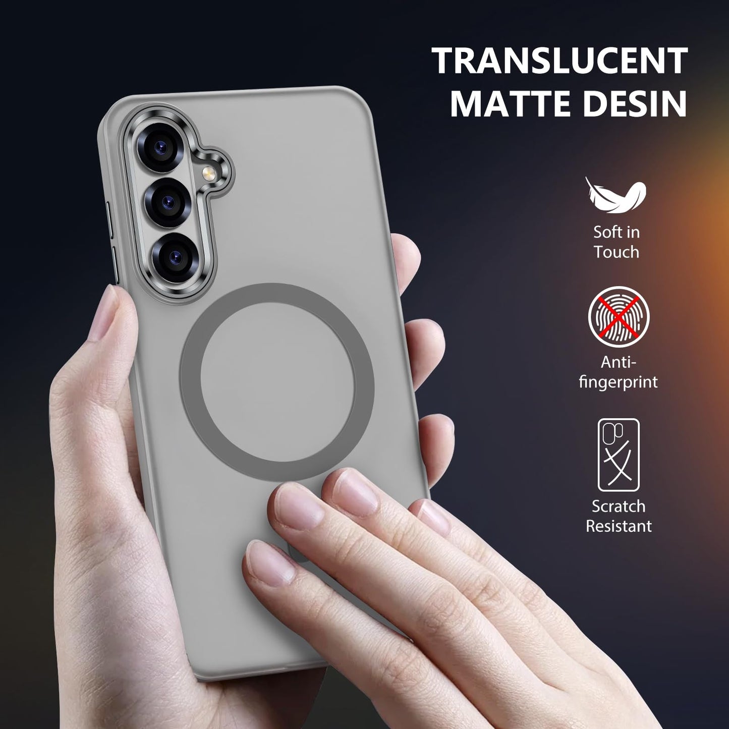 MATEPROX Magnetic Design for Samsung Galaxy S24 Plus Case, Stylish Slim an-ti Yellow Translucent Matte Shockproof Protective Cover for S 24+ 6.7'' 2024-Titanium Gray WN420