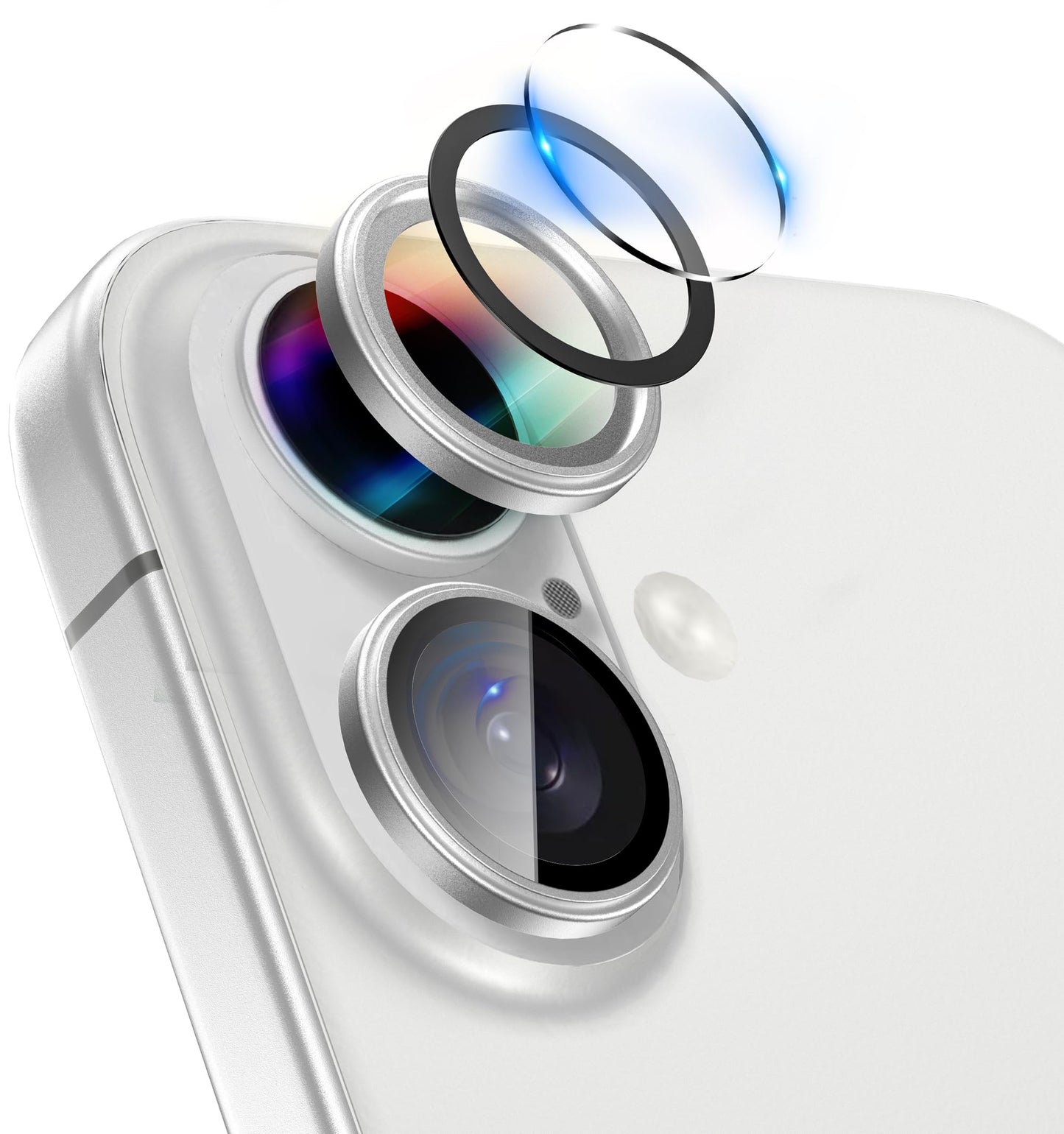 LONLI - for iPhone 16 Pro | 16 Pro Max - Triple Individual Camera Lens Protector - Rainbow Holographic Glitter WN420
