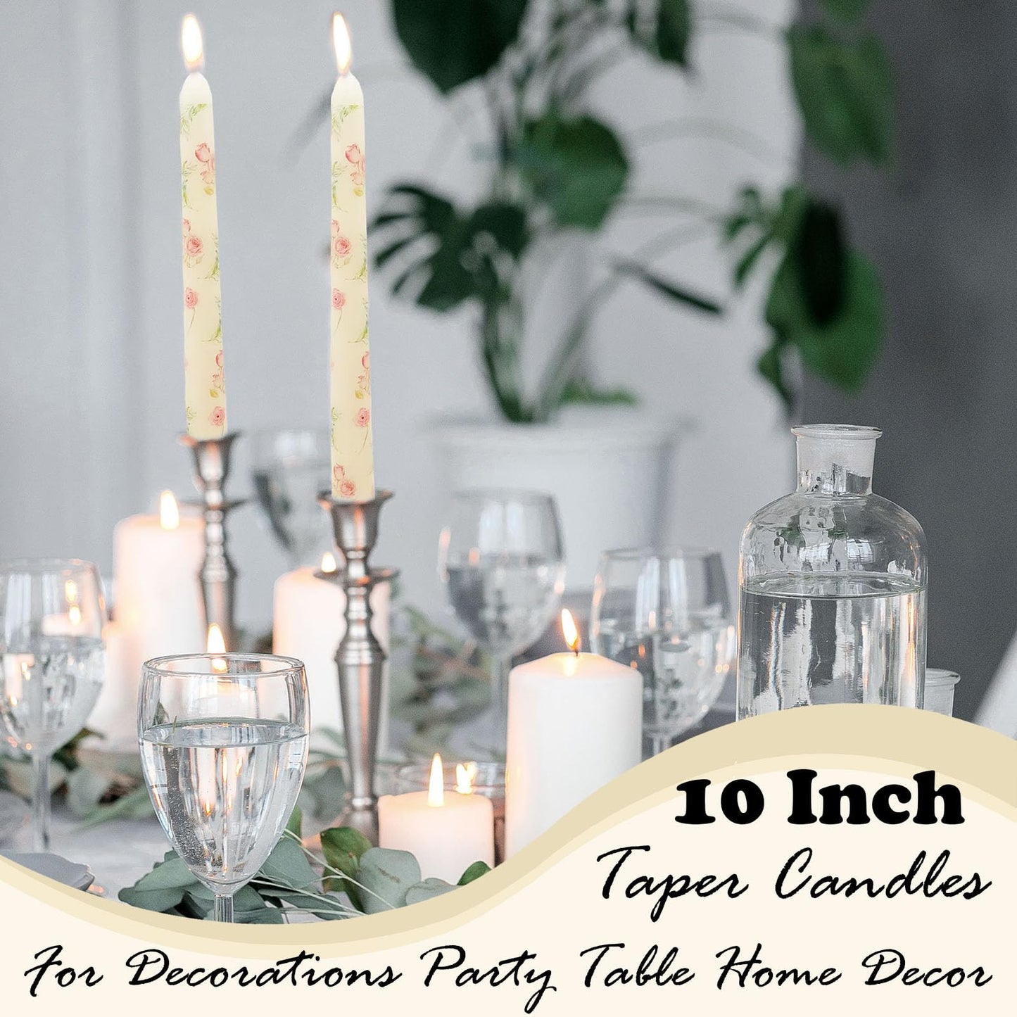10 Inch Decorative Taper Candles, 4 Pack Birthday Balloon Print Candlesticks, Unscented Dripless Candles with Long Burn Time for Party, Holiday Table & Home Decor BST326H