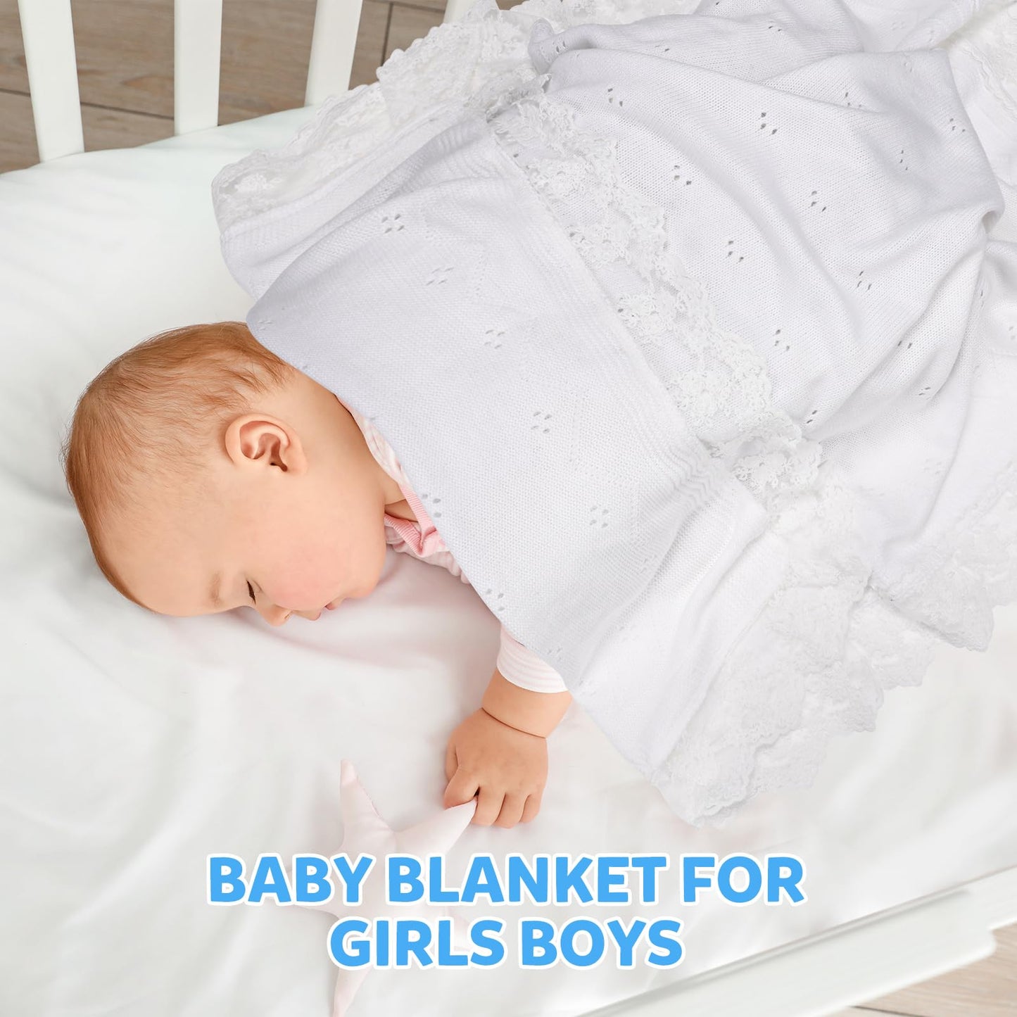 Baby Blanket White Baptism Gifts for Girl Boys First Communion Christening Christian Gifts for Kids White Soft Crochet Knitted Towel BST326H