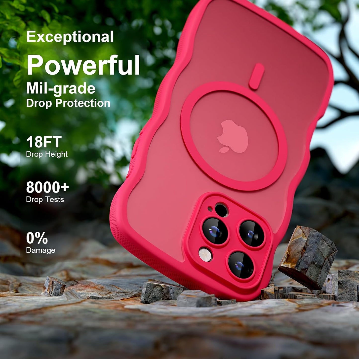 QVLANG Case for iPhone 16 Pro Max, Cute Wave Cover Case, Upgraded[Full Camera Protection][Compatible with Magsafe][Military Grade Protection][Translucent Matte] Phone Case for Women Girls, Hot Pink WN420