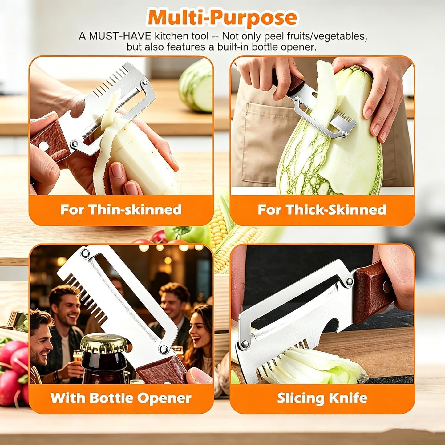 2pcs 2 in 1 Multi Functional Vegetable Peeler, 2 in 1 Fruit Peeler and Bottle Opener,Sturdy and durable, Suitable for potatoes, vegetables, apples, carrots, etc BST202