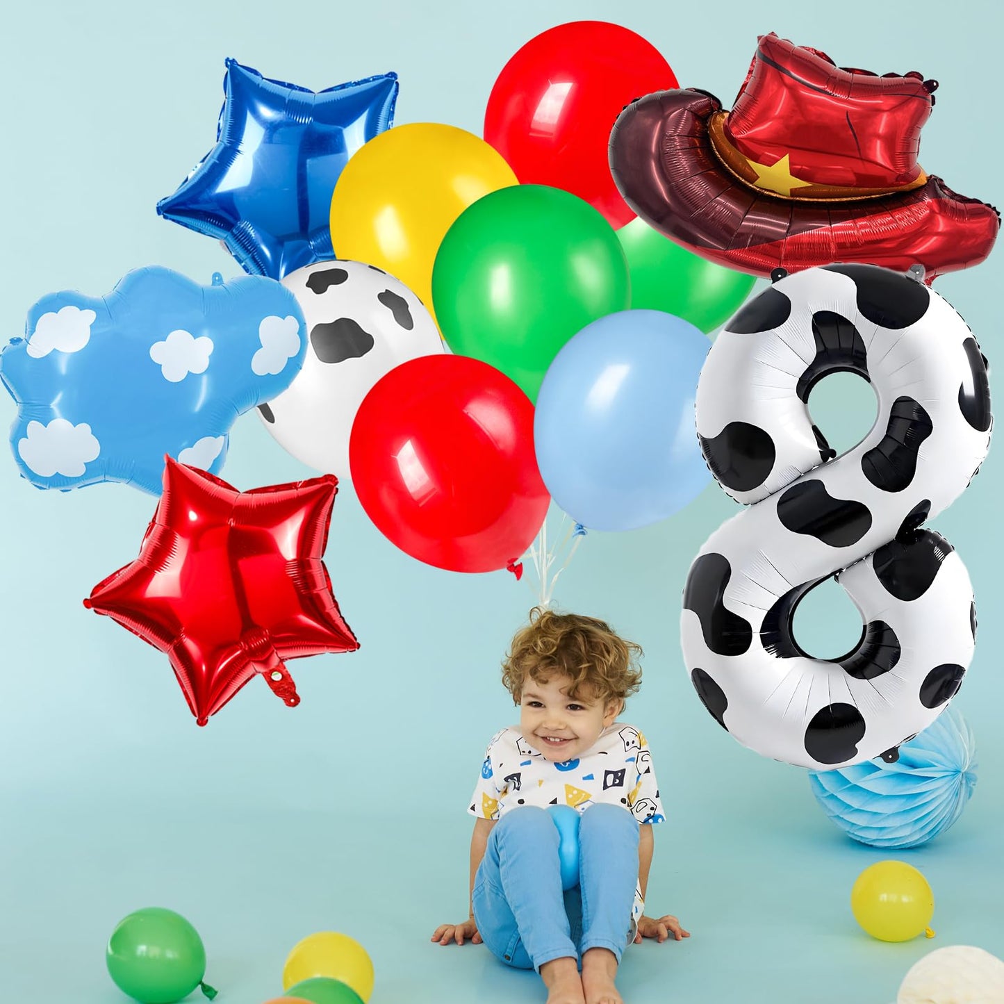 11-Pack Cowboy Theme Balloon Set, Farm Theme Decorations, Balloons with Hats and Clouds, Boys and Girls Birthday Party Supplies (1) BST202