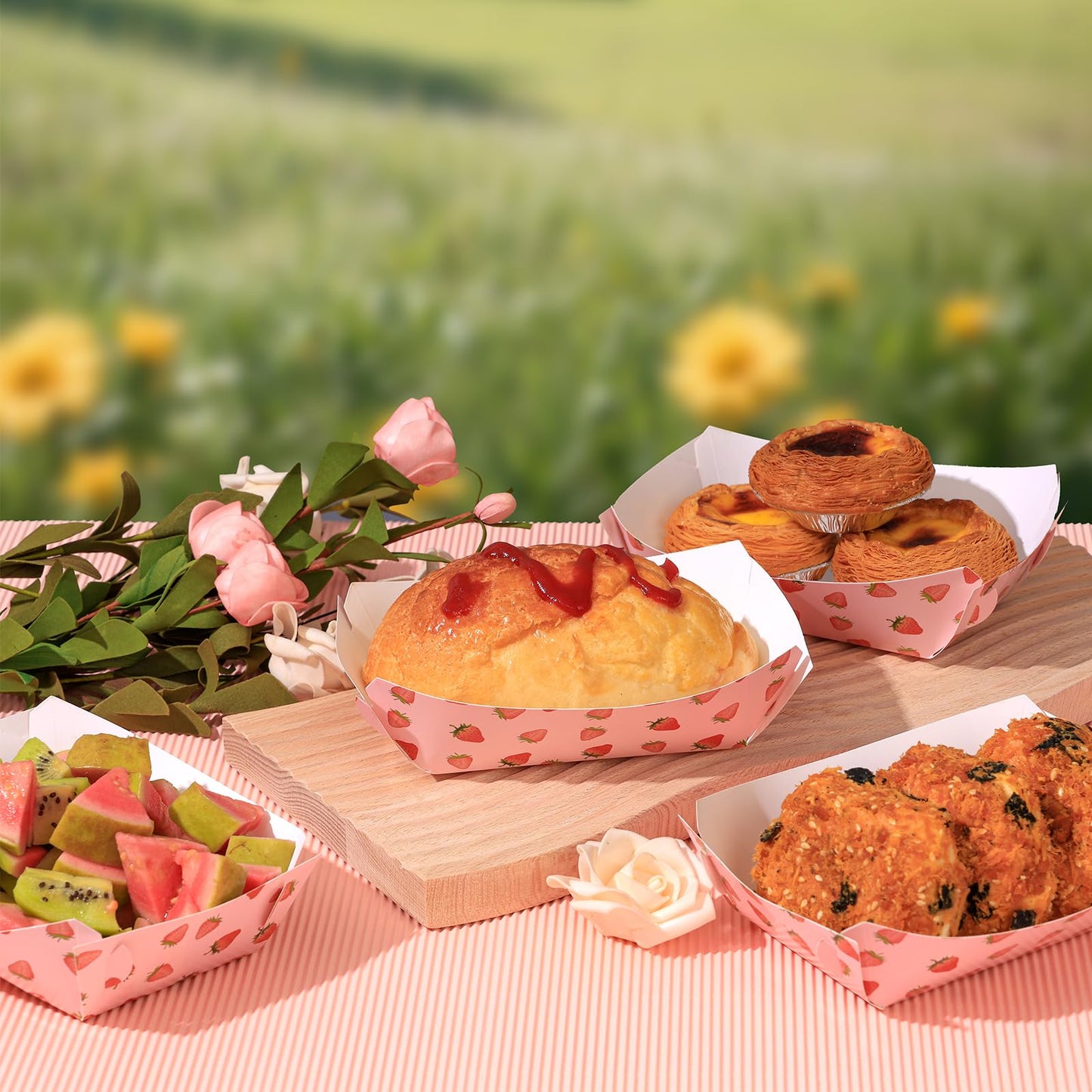 strawberry paper plates, disposable waterproof food trays, 1 lb., suitable for bulk strawberry-themed strawberry shortcake berry first birthday party supplies and gift decorations. (20, blueberry) BST220